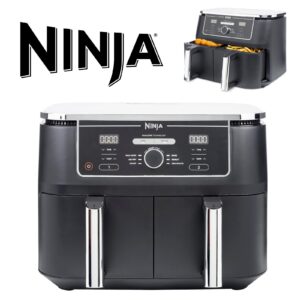 NINJA Foodi MAX Dual Zone Air Fryer, 2 Tiroirs, 9,5L, 6-en-1, Sans Huile, Air Fry, Croustillant Max, Rôtir, Cuire, Déshydrater, 8 Portions, Paniers Antiadhésifs Vont Au Lave-Vaisselle, Noir AF400EU
