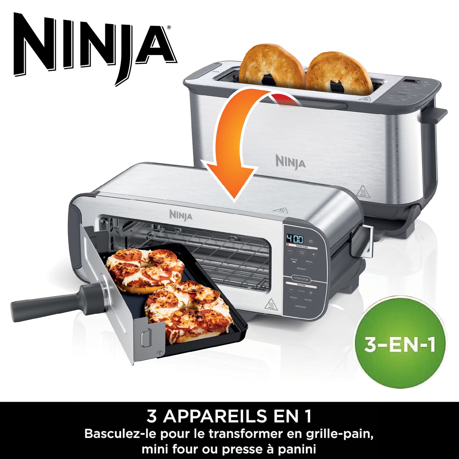 Ninja Foodi 3-en-1, Grille-Pain, Grill et Presse-panini, 7 Fonctions de Cuisson, inclut un Presse-panini, ST202EU