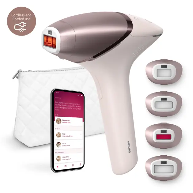 Épilateur à lumière pulsée Lumea IPL 9000 Series BRI958 alternative à l'épilation laser, 4 accessoires pour corps, visage et zones de précision, usage avec ou sans fil