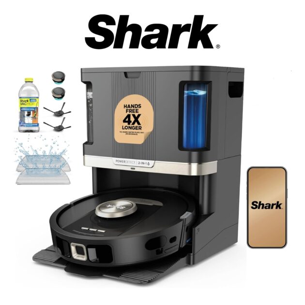 Shark Aspirateur Robot et laveur PowerDetect NeverTouch Pro 2-en-1 RV2800ZEEU