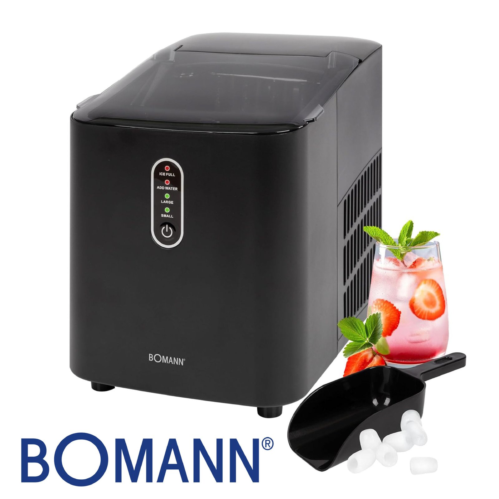 Bomann® EWB 6068 CB Machine à glaçons à production rapide – Glaçons en 10 minutes – Jusqu'à 10 kg de glace en 24 heures – Machine à glaçons avec 2 tailles de glaçons et réservoir d'eau de 1,1 l Noir