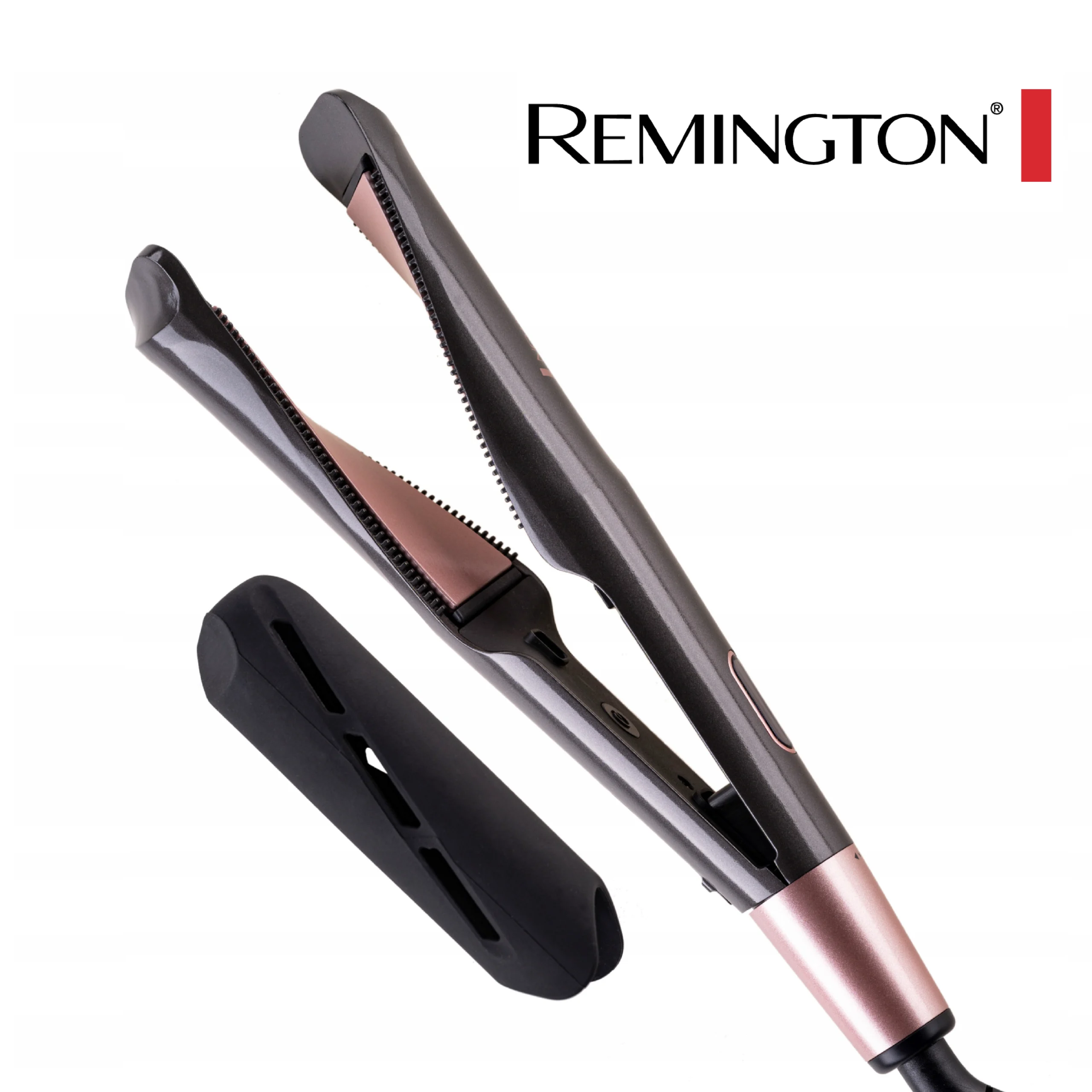 Remington Curl & Straight Confidence, 2-in-1 Hair Straightener & Curler, Ceramic coated plates infused with anti static for smooth glide, Digital display, 5 Temperatures 150°C-230°C, S6606