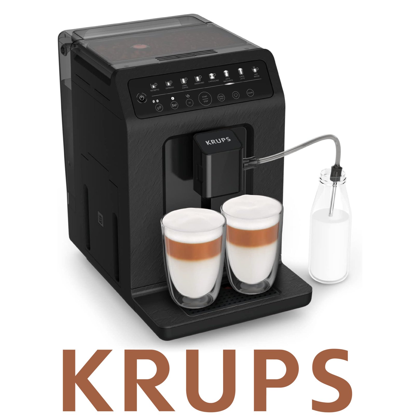 Krups Machine à café grains automatique, 2 boissons simultanées, 8 boissons préréglées, Entretien facile, Plastique recyclé et recyclable, Fabriqué en France, Evidence Eco-Design EA897B10