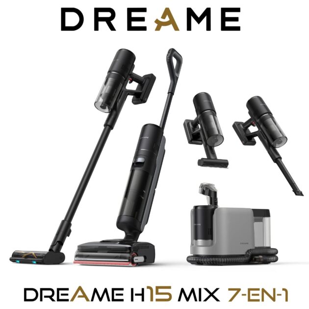 Dreame H15 Mix Aspirateur Laveur 7-en-1, Bras robotique IA, Nettoyage des Bords Triple, 23 000 Pa, Solution à Rapport Intelligent, Lavage de la Brosse à l'eau à 100 °C, séchage 5 Min à 90 °C, à Plat