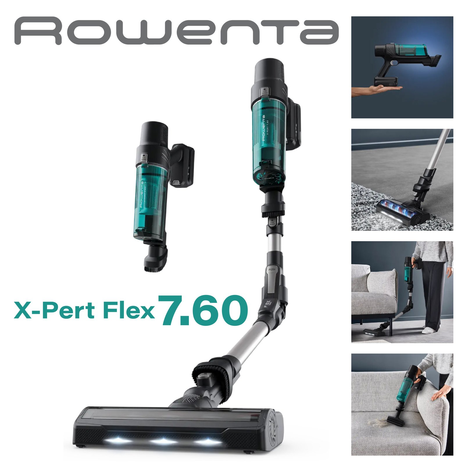 ROWENTA X-Pert Flex 7.60, Aspirateur balai sans fil, 140 watts, Jusqu'à 45 min, Allergie Ref: RH6A42WO