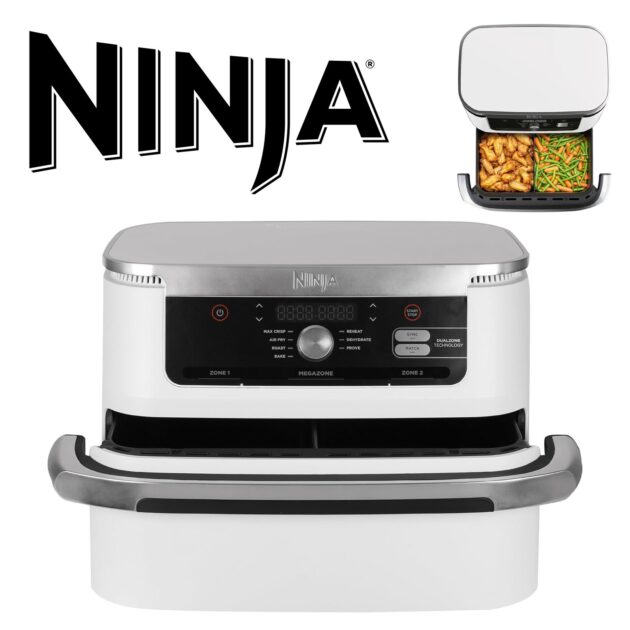 Ninja Foodi FlexDrawer Air Fryer, Dual Zone Avec Séparateur Amovible, Grand Tiroir de 10.4 L, 7-en-1, Blanc AF500EUWH