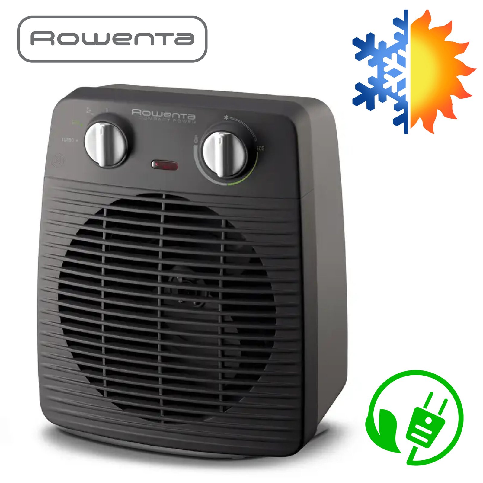 Rowenta Compact power Radiateur soufflant, Puissant 1000W/2000W, Compact, Large émission de chaleur, 59dB(A) SO2210F0 [Classe énergétique A]