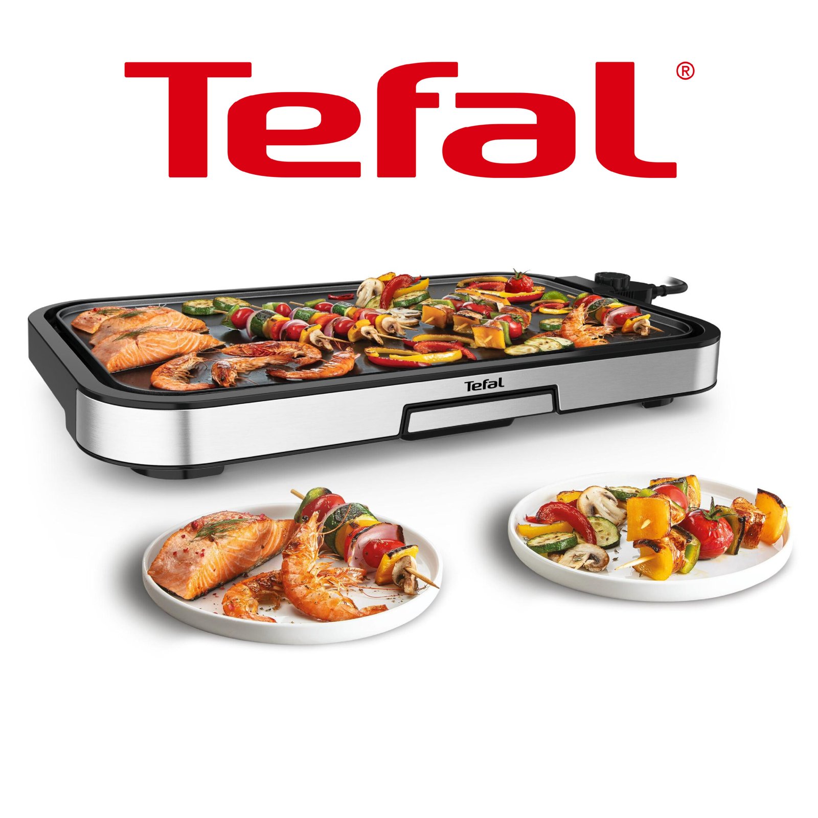 Tefal CB631D Giant Plancha Grill 12 personnes, Surface grillagée XXL Revêtement antiadhésif, Thermostat réglable, sans huile, cuisine saine, facile à nettoyer, 2300 W,Acier inoxydable