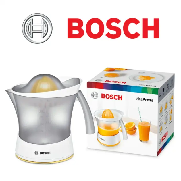 Bosch VitaPress MCP3000N Presse-Agrume avec grand réservoir amovible de 800 ml Excellente extraction du jus Sans BPA Couleur : Blanc/Jaune
