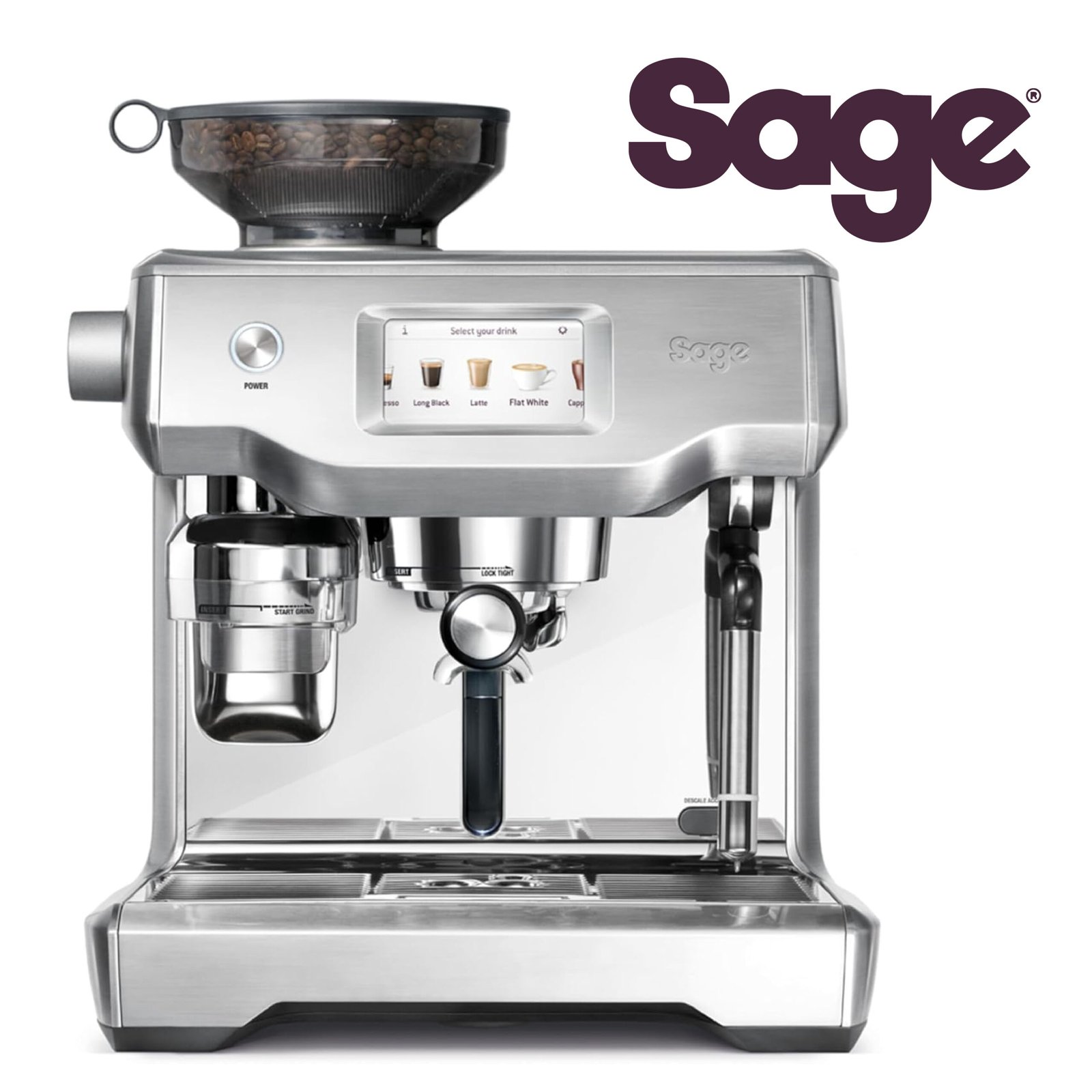 The Oracle Touch SAGE , Espresso Machine with Programmable Grinder, Texture and Milk Temperature, Touch Screen, Brushed Stainless Steel 1Cup