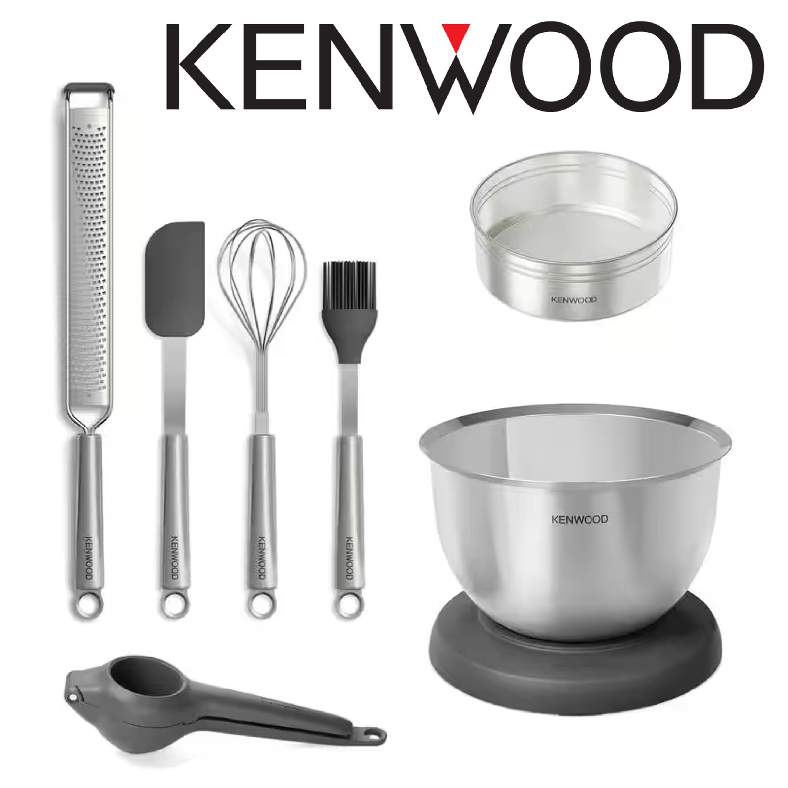 Kenwood Set d'accessoires pour préparation, Acier Inox et Silicone, Inclus presse-agrumes, idéal pour cuisine polyvalente, compatible lave-vaisselle KWSP200