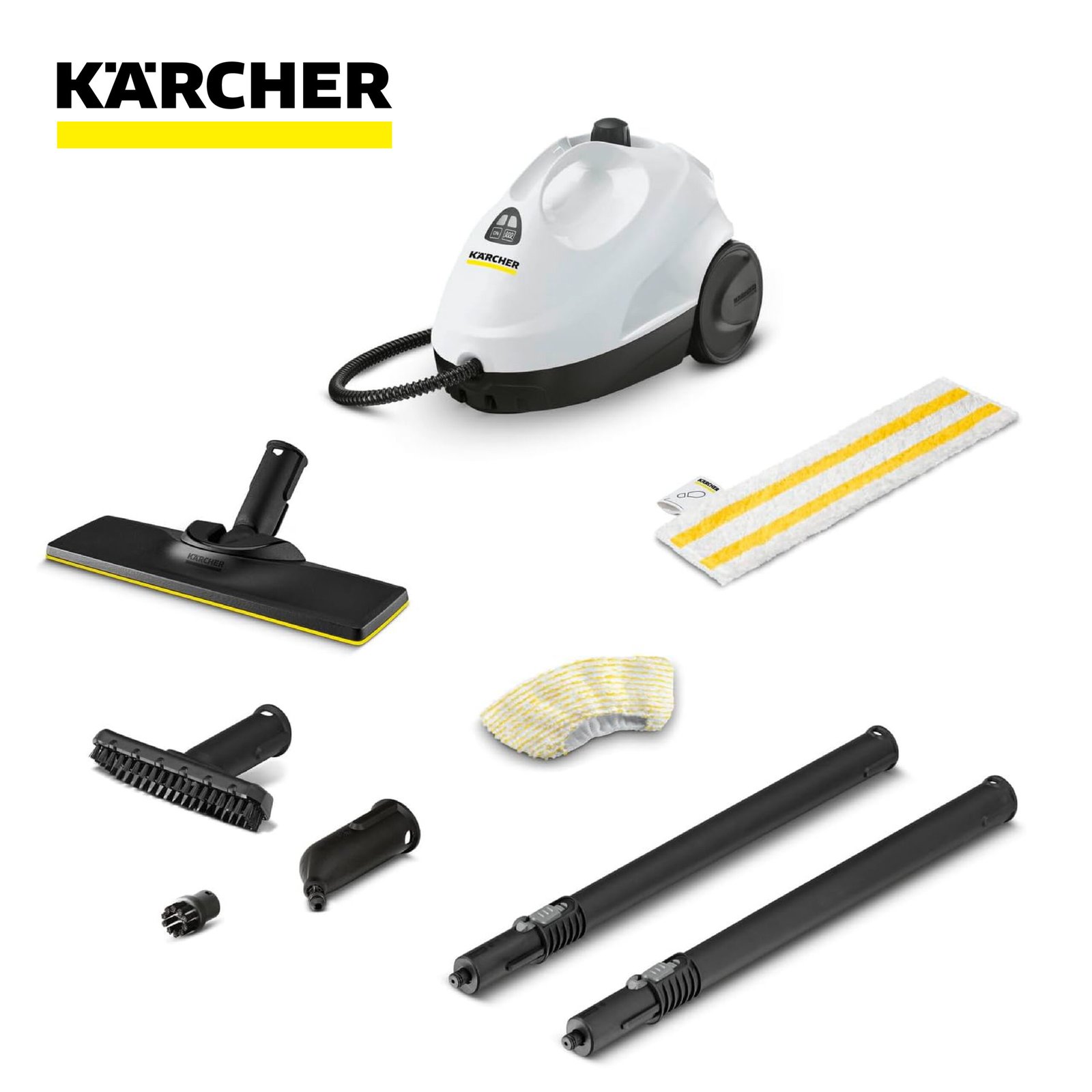 Kärcher Nettoyeur Vapeur SC 2 EasyFix Blanc, Pression Vapeur : 3,2bar, Temps Préchauffage : 6,5min, Puissance : 1500W, Surface : 75m², Réservoir : 1l, Set de Nettoyage de Sol EasyFix & Buses