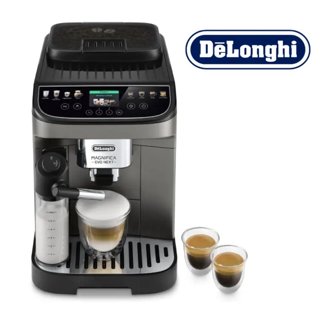 DeLonghi Magnifica Evo Next ECAM312.80.TB, Machine Café Automatique, Machine Café Grains pour Café et Cappuccino avec Écran Tactile Intuitif, 1450W, Noir/Titane