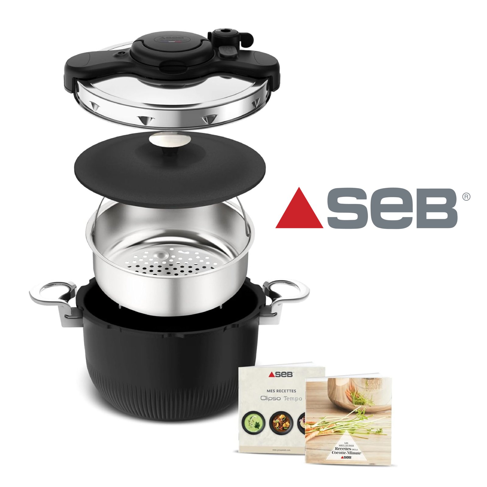 Seb Clipso, Cocotte-minute, Cocotte Fonte, Faitout, Cuisson saine lente ou express, Compatible four, Fabriquée en France, Service stylé, Résultats tendres, Ouverture d’une main, Tempo 3-en-1 P4810700