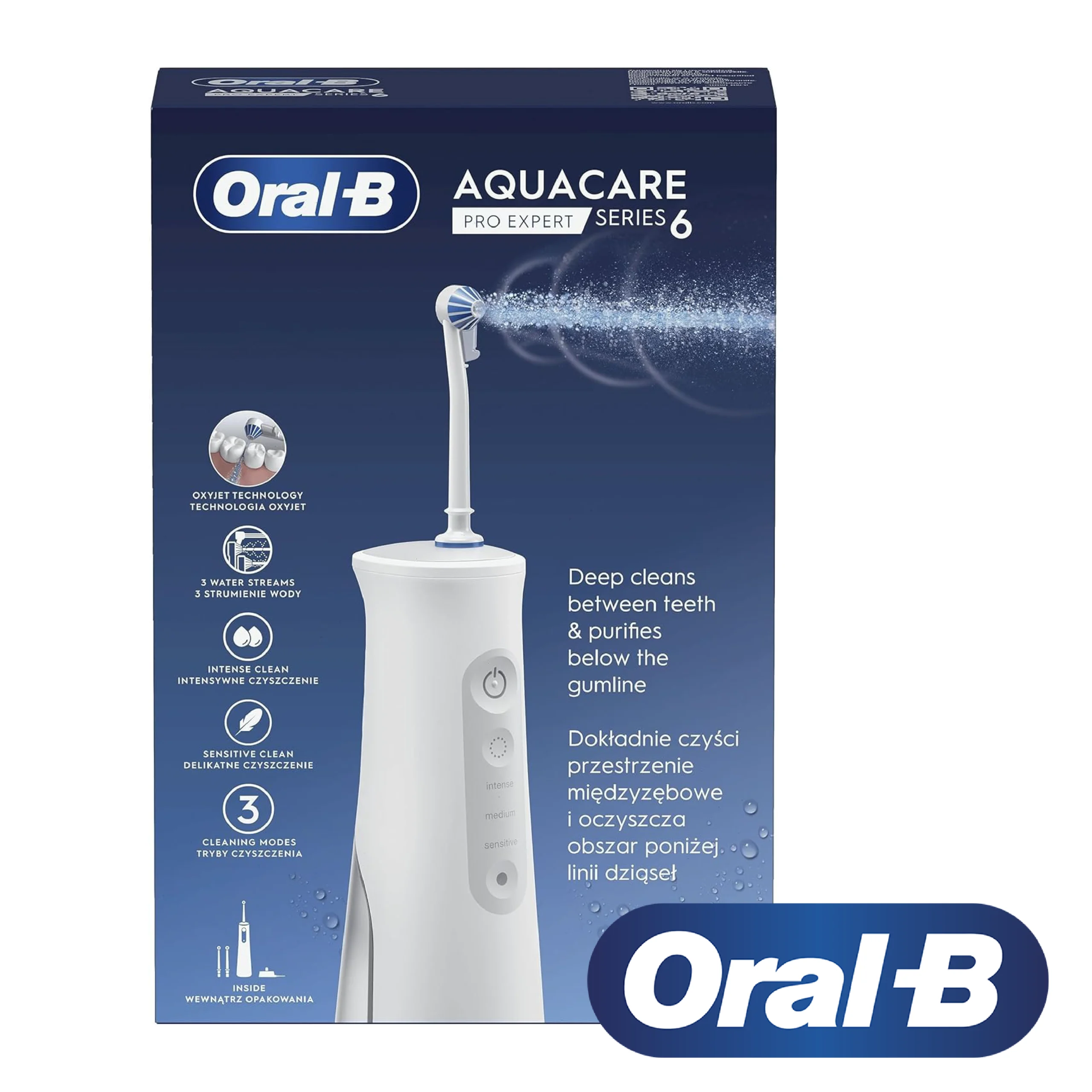 Oral-B AquaCare Pro-Expert Série 6 Hydropulseur avec technologie Oxyjet, 3 embouts, 2 types de jets d’eau, Blanc