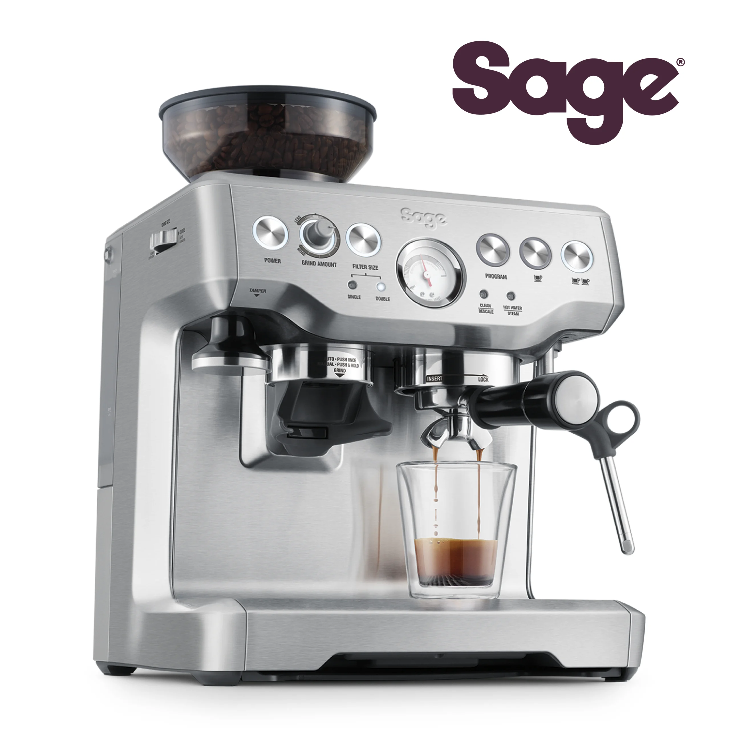 Sage The Barista Express Machine à Café à Grain avec Mousseur à Lait Manuel Acier Inoxydable Brossé