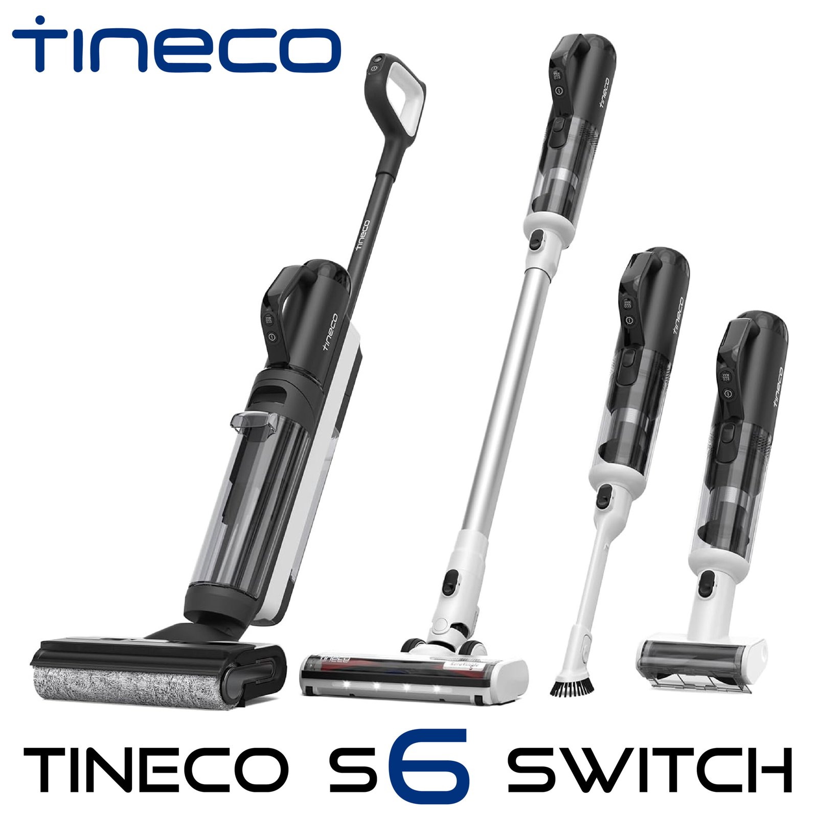 Tineco Floor One Switch S6 Nettoyeur de Sol, Aspirateur Laveur sans Fil 5-en-1, Séchage Flash en 5 Min, Auto-Nettoyage, Brosse ZeroTangle, Nettoyage Angles des 2 côtés