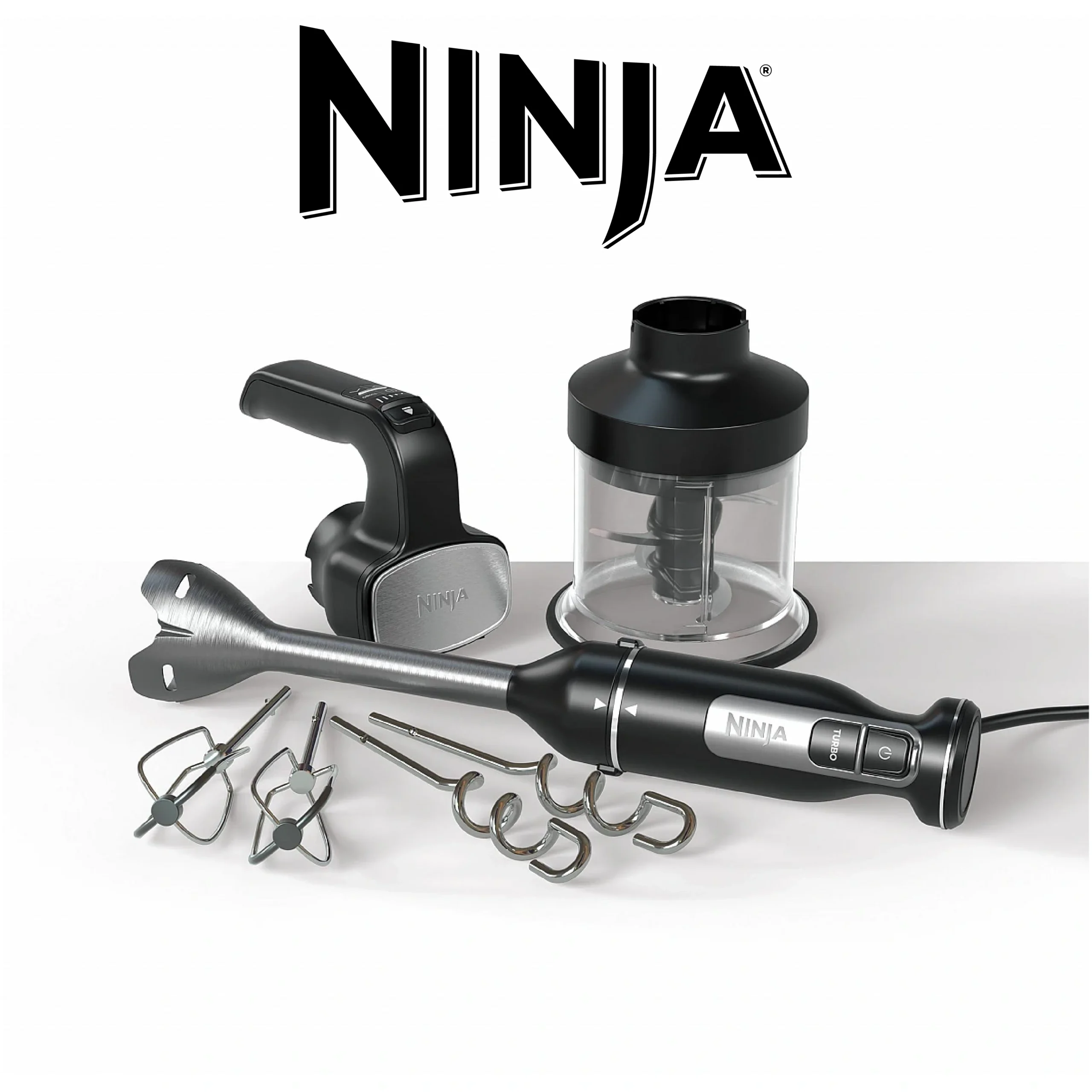 Ninja Foodi 3-en-1 Mixeur, Mélangeur et Hachoir à main, démarrage progressif, 2 vitesses de mixage et 5 vitesses pour hacher, mélanger, pétrir, mixer, lavables au lave-vaisselle, 850W, noir CI100EU