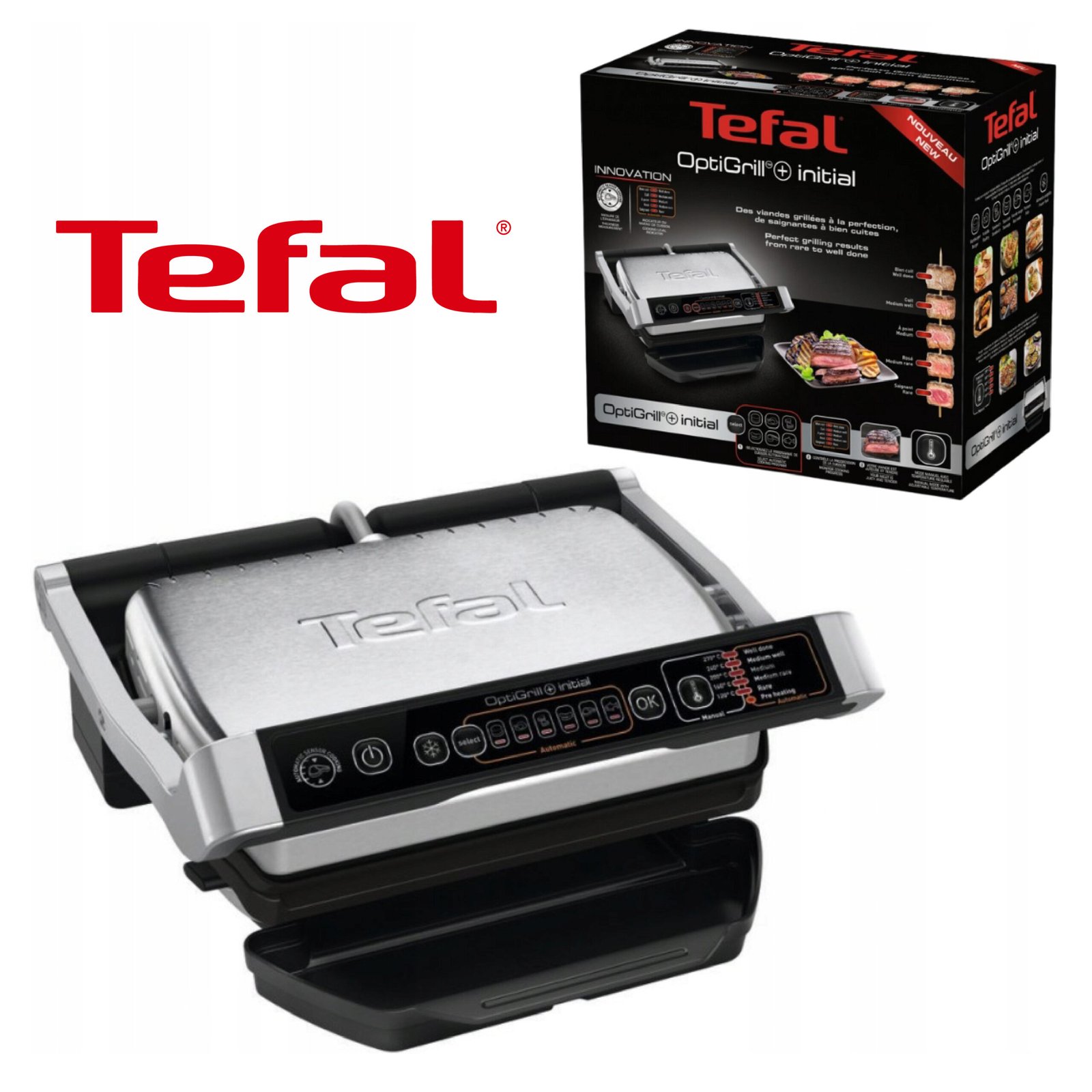 TEFAL OPTIGRILL+ initial avec 6 programmes de cuisson automatiques et un mode manuel avec 5 programmes de cuisson réglages de température GC706D