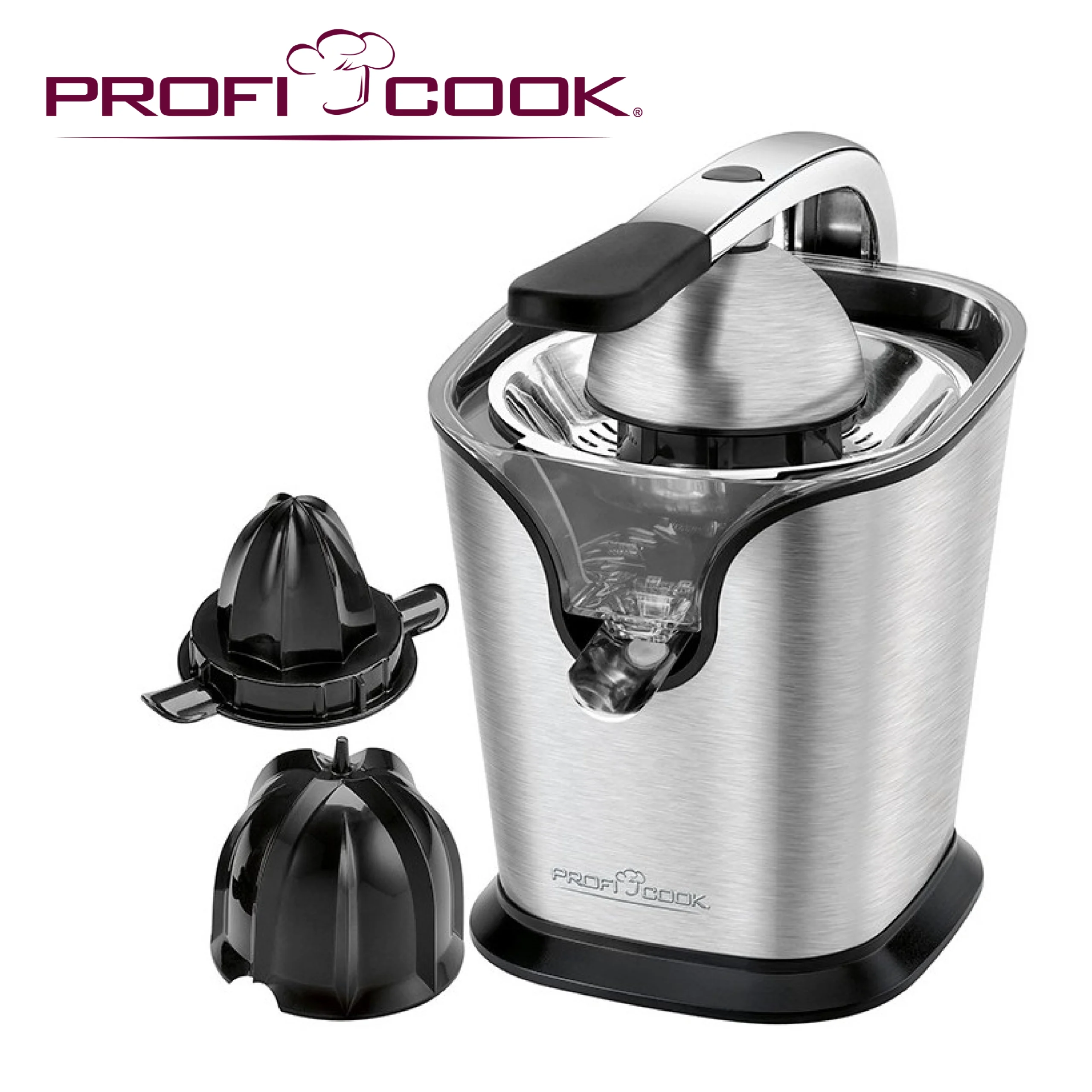 Profi Cook PC-ZP 1154 - Presse agrumes - Poignées anti touch - 2 cones de jus - Fonction anti goutte - 160 Watts - Couleur Argent et Noir