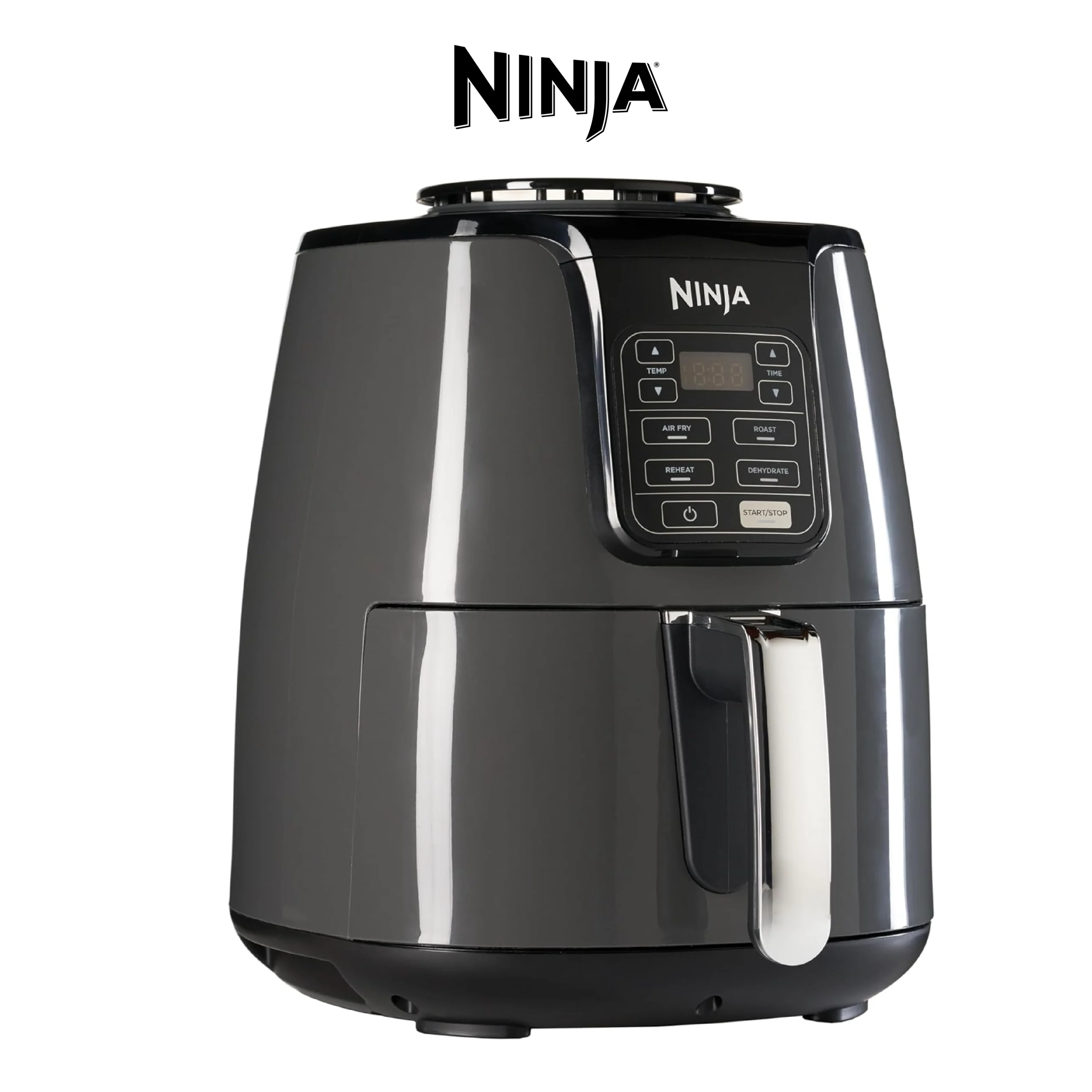 NINJA Air Fryer, 3,8L, 4-en-1, Sans Huile, Frire à l'air, Rôtir, Déshydrate, Panier Antiadhésif Compatible Lave-Vaisselle, 2-4 Portions, Digitale, Gris et Noir, AF100EU