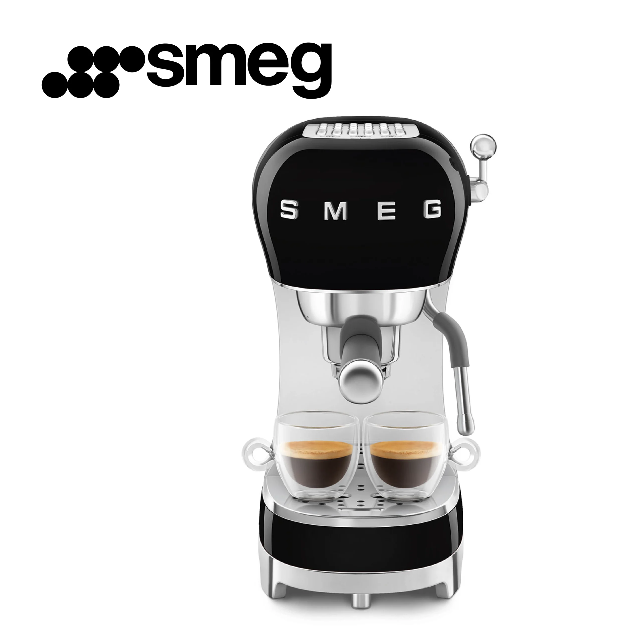 Smeg, Machine à Café Expresso Manuelle ECF02BLEU, Système Thermoblock et Buse Vapeur, 4 Fonctions Expresso, Plateau Amovible, Porte Filtre, Réservoir d'Eau 1 L, Dimensions Compactes, 1350W, Noir