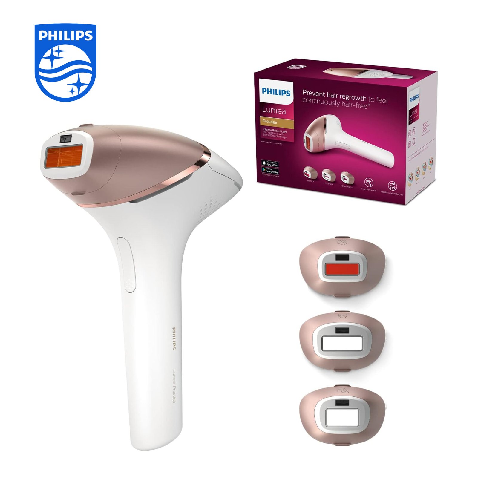 Philips BRI956/00 Lumea Prestige Epilateur à Lumière Pulsée avec 4 Embouts pour Corps/Visage/Maillot/Aisselles