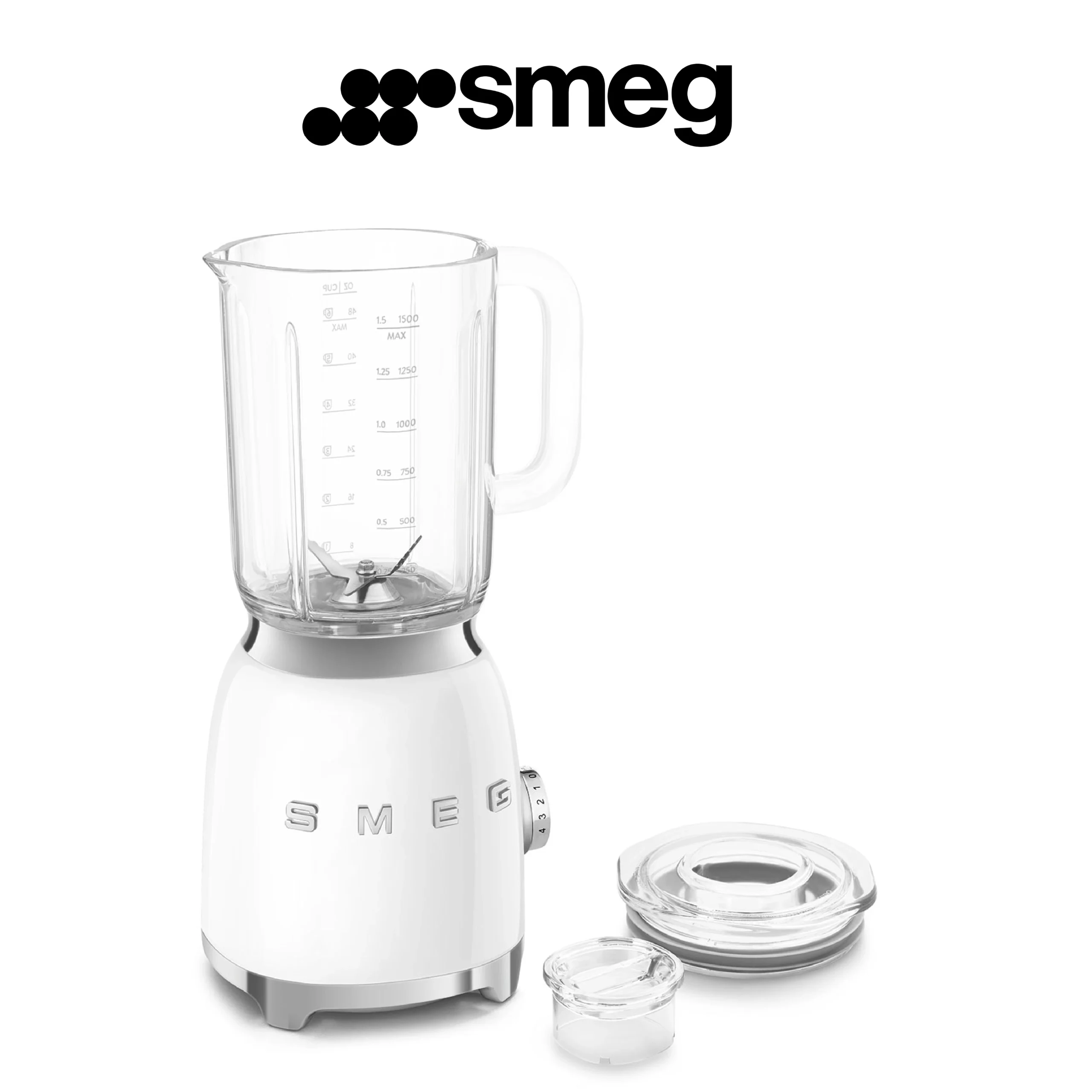 BLENDER SMEG ANNÉES 50 EN Tritan 1.5LT 800W 4 VITESSE 4 LAMES 4 programmes BLANC BLF03WHEU