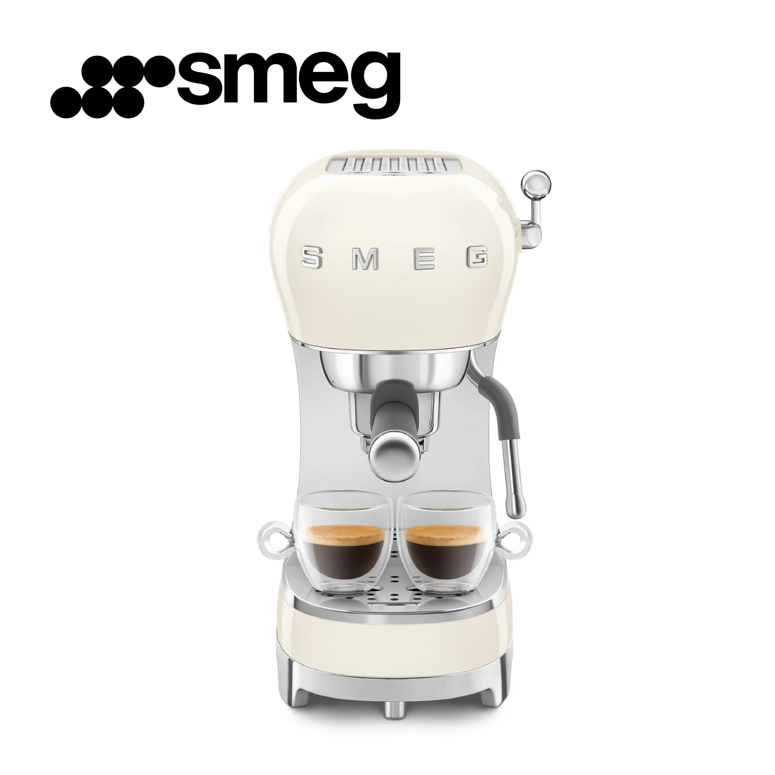 Smeg, Machine à Café Expresso Manuelle ECF02CREU, Système Thermoblock et Buse Vapeur, 4 Fonctions Expresso, Plateau Amovible, Porte Filtre, Réservoir d'Eau 1 L, Dimensions Compactes, 1350W, Crème