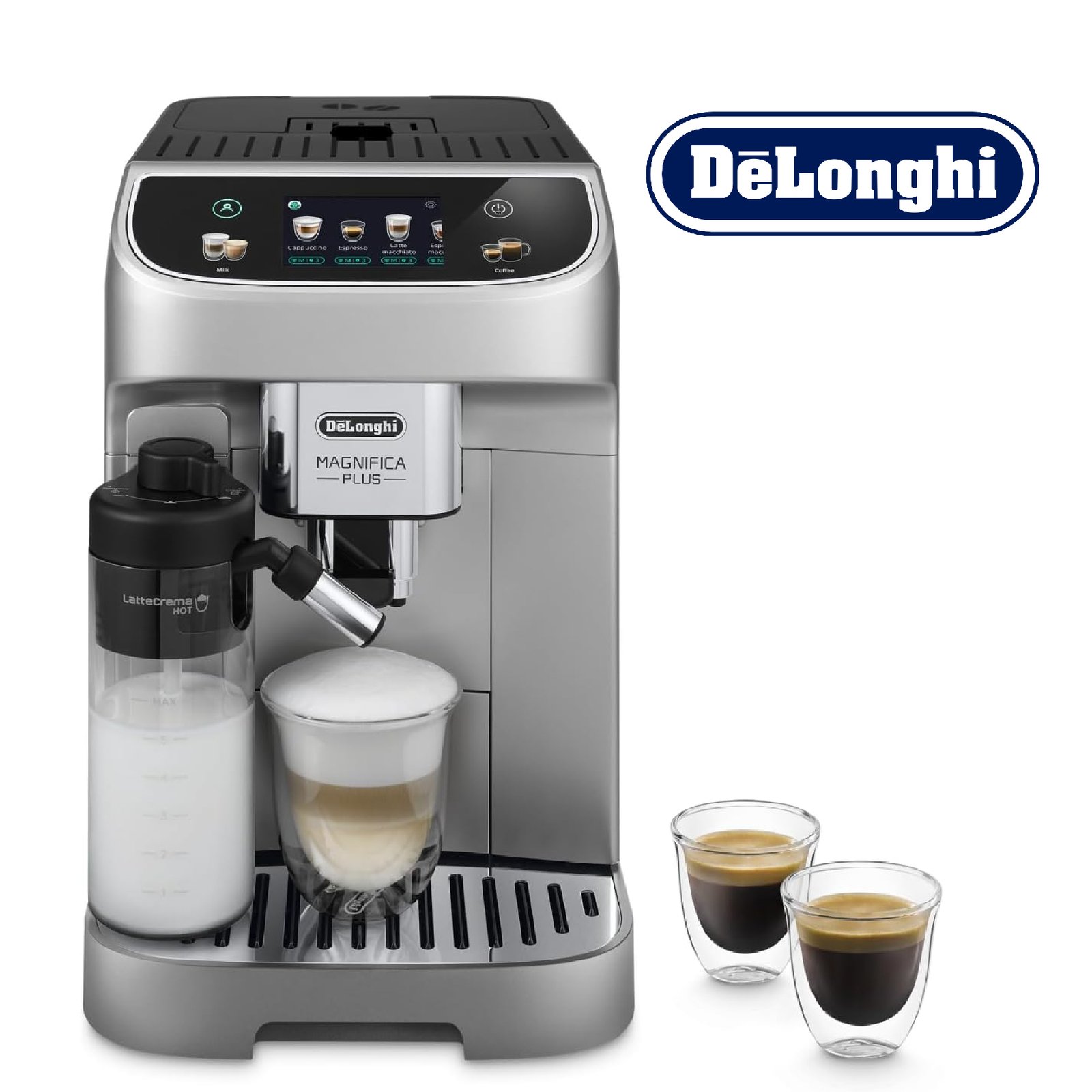 DeLonghi Magnifica Plus, Machine À Café Superautomatique Avec Système de Lait LatteCrema , Écran Tactile Couleur, ECAM322.70.SB