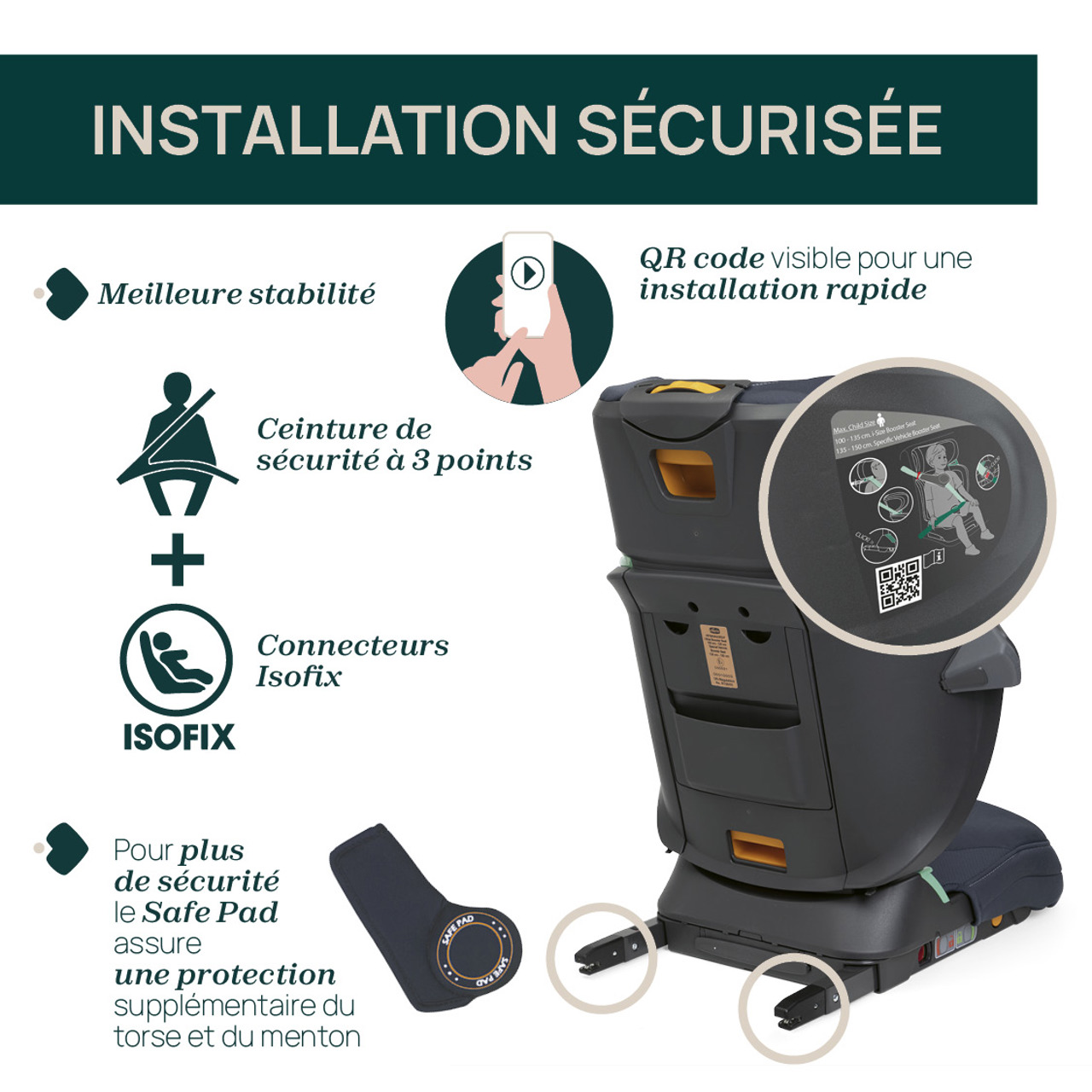 Chicco Siège auto Fold&Go I-Size 15-36 kg avec connecteurs rigides ISOFIX, groupe 2/3 pour enfants 3-12 ans - Image 4
