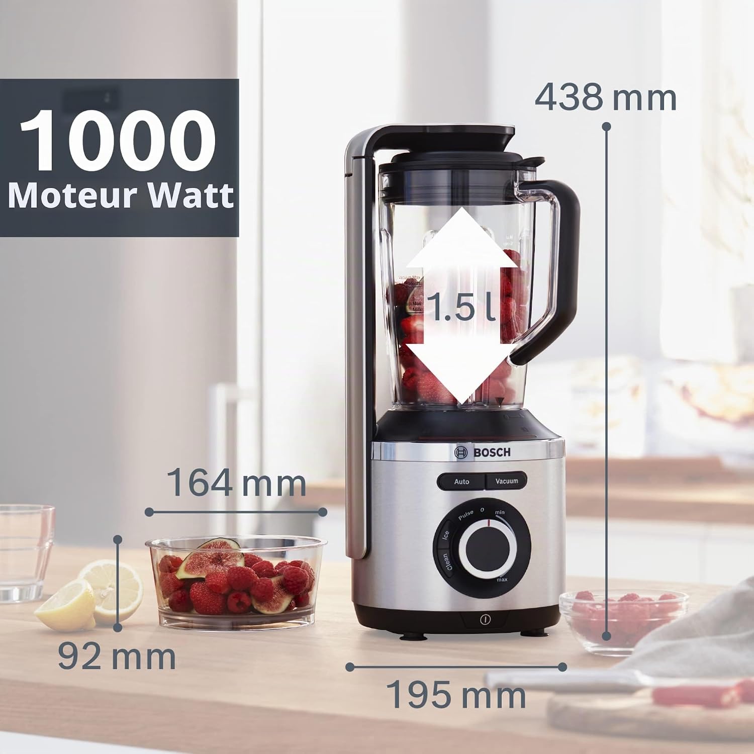 Bosch Blender sous vide VitaPower Série 8 – Grande préservation des vitamines – Gourde to go avec valve sous-vide – 1,5 L – 1000W -MMBV622M - Image 9