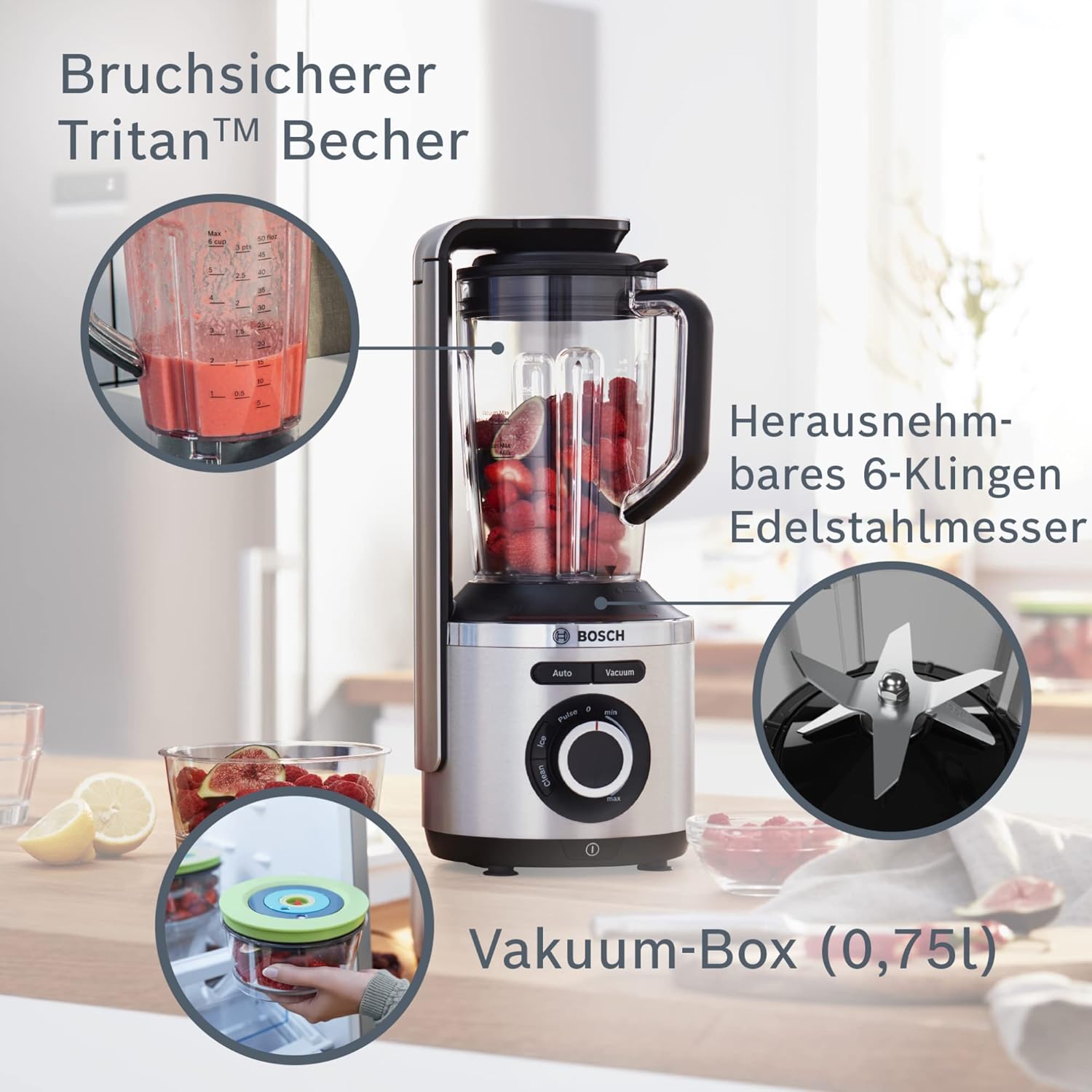 Bosch Blender sous vide VitaPower Série 8 – Grande préservation des vitamines – Gourde to go avec valve sous-vide – 1,5 L – 1000W -MMBV622M - Image 2