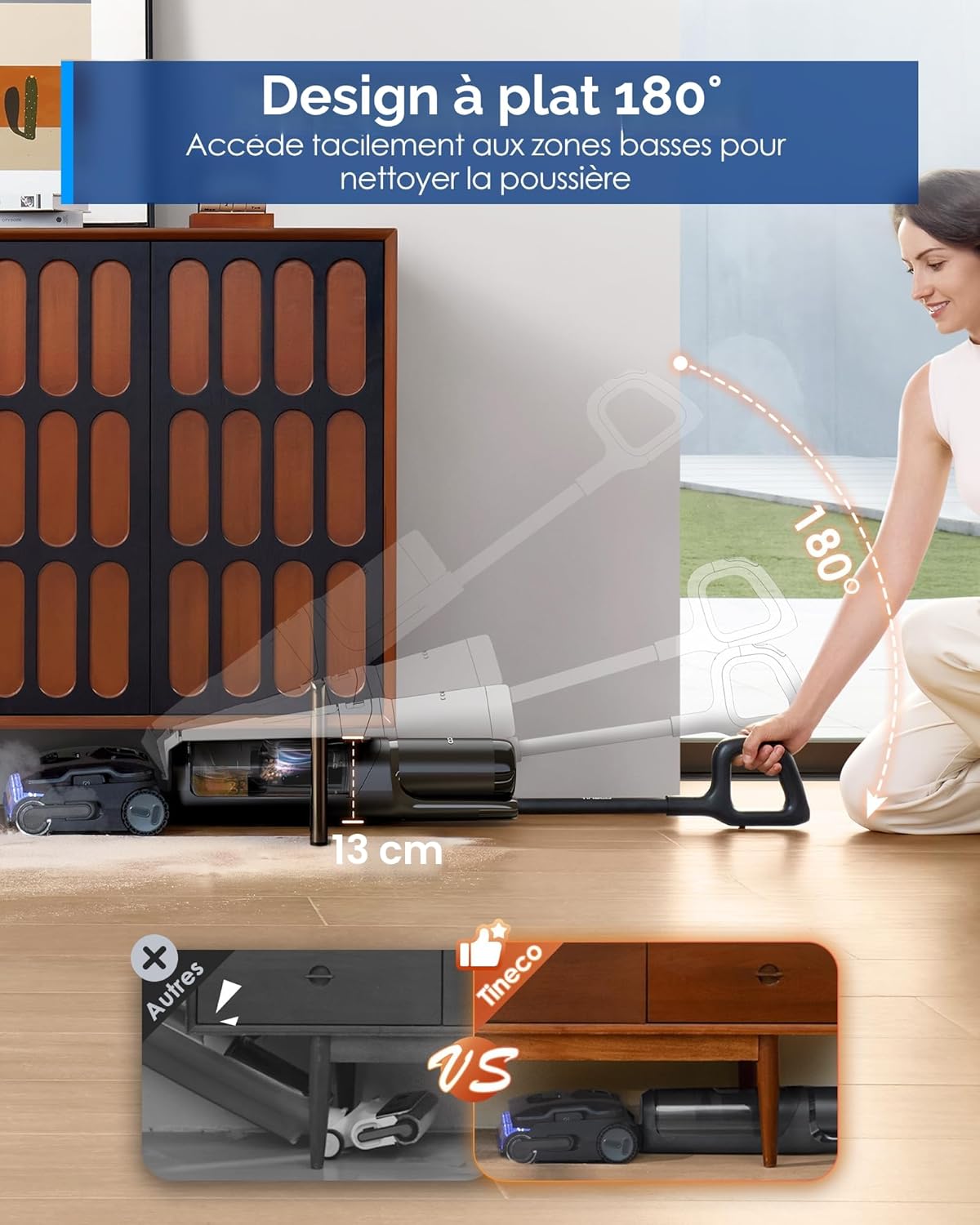 Tineco S7 Stretch Steam Nettoyeur Vapeur, Aspirateur Balai Vapeur sans Fil 2 en 1, 160℃ HyperSteam, 180° Pose à Plat - Image 3