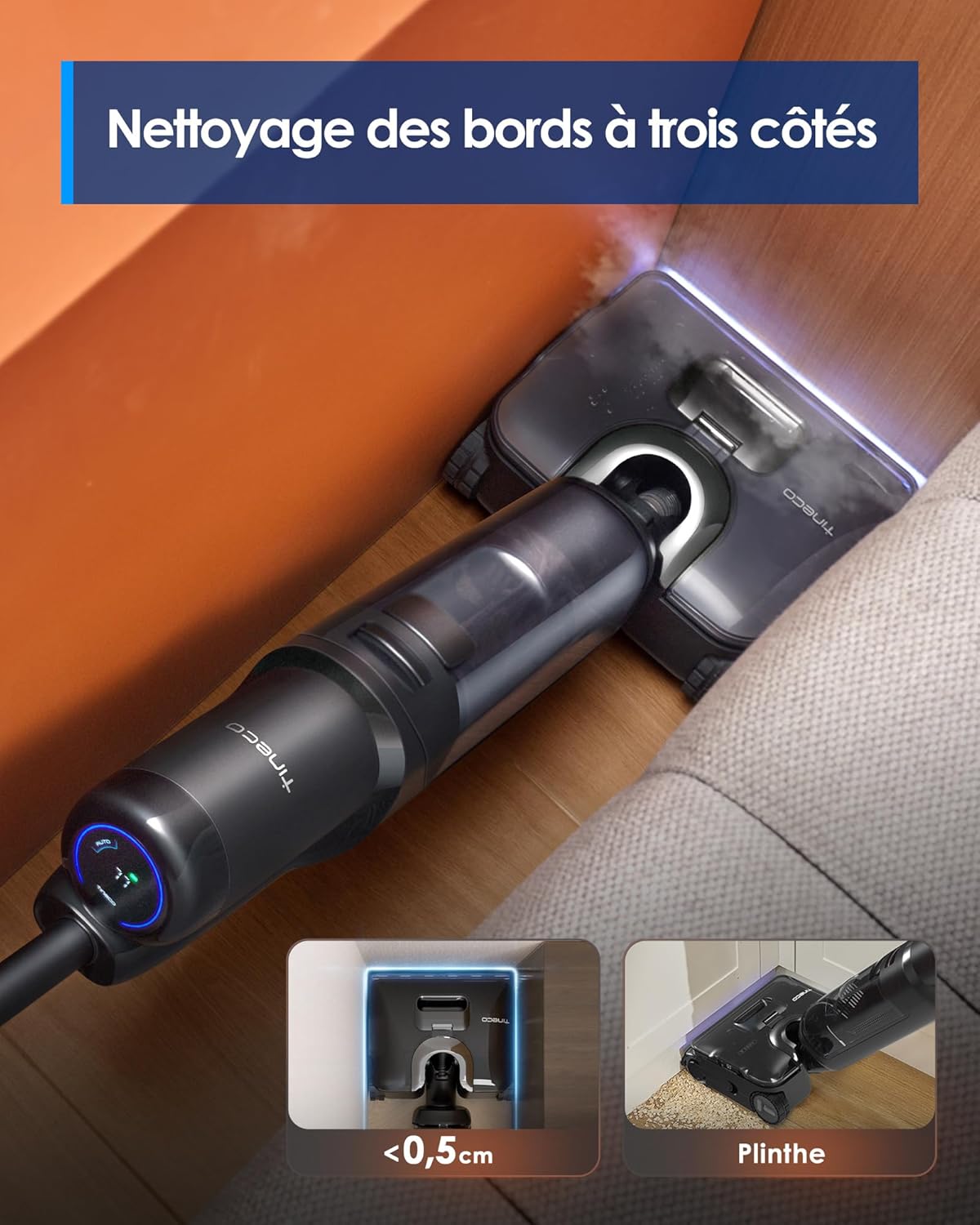 Tineco S7 Stretch Steam Nettoyeur Vapeur, Aspirateur Balai Vapeur sans Fil 2 en 1, 160℃ HyperSteam, 180° Pose à Plat - Image 2