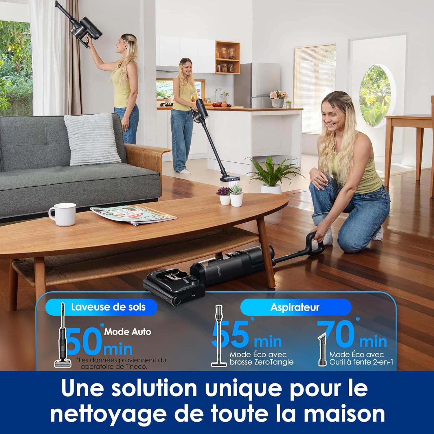 Tineco Floor One Switch S7 Stretch Aspirateur Laveur, Aspirateur Balai sans Fil 5 en 1, portée à Plat 180°, Nettoyage Deux Bords, - Image 2
