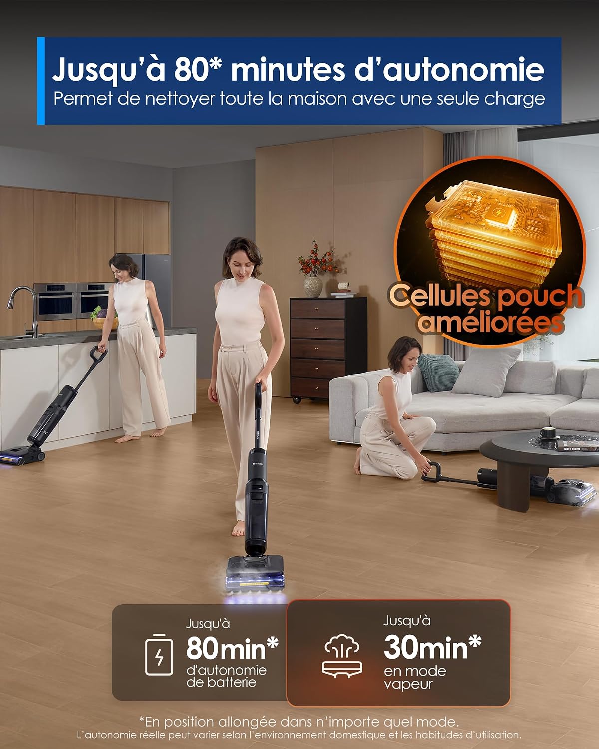 Tineco S7 Stretch Steam Nettoyeur Vapeur, Aspirateur Balai Vapeur sans Fil 2 en 1, 160℃ HyperSteam, 180° Pose à Plat - Image 7