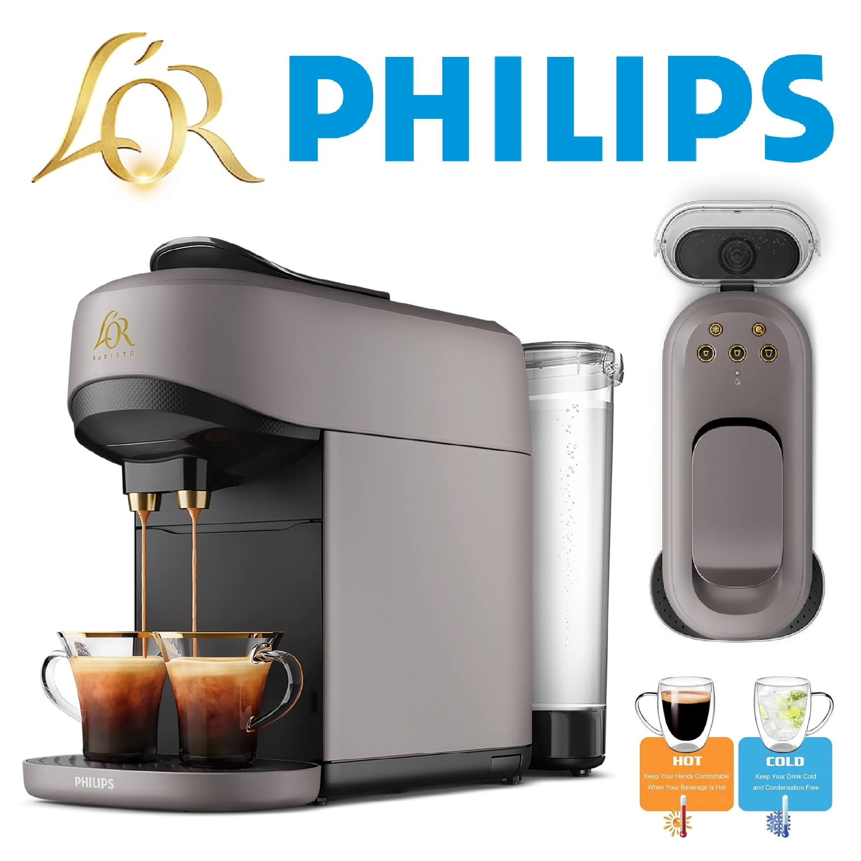 PHILIPS L'OR BARISTA Absolu Cafe Chaud ou glacé Limestone Grey - LM9512
