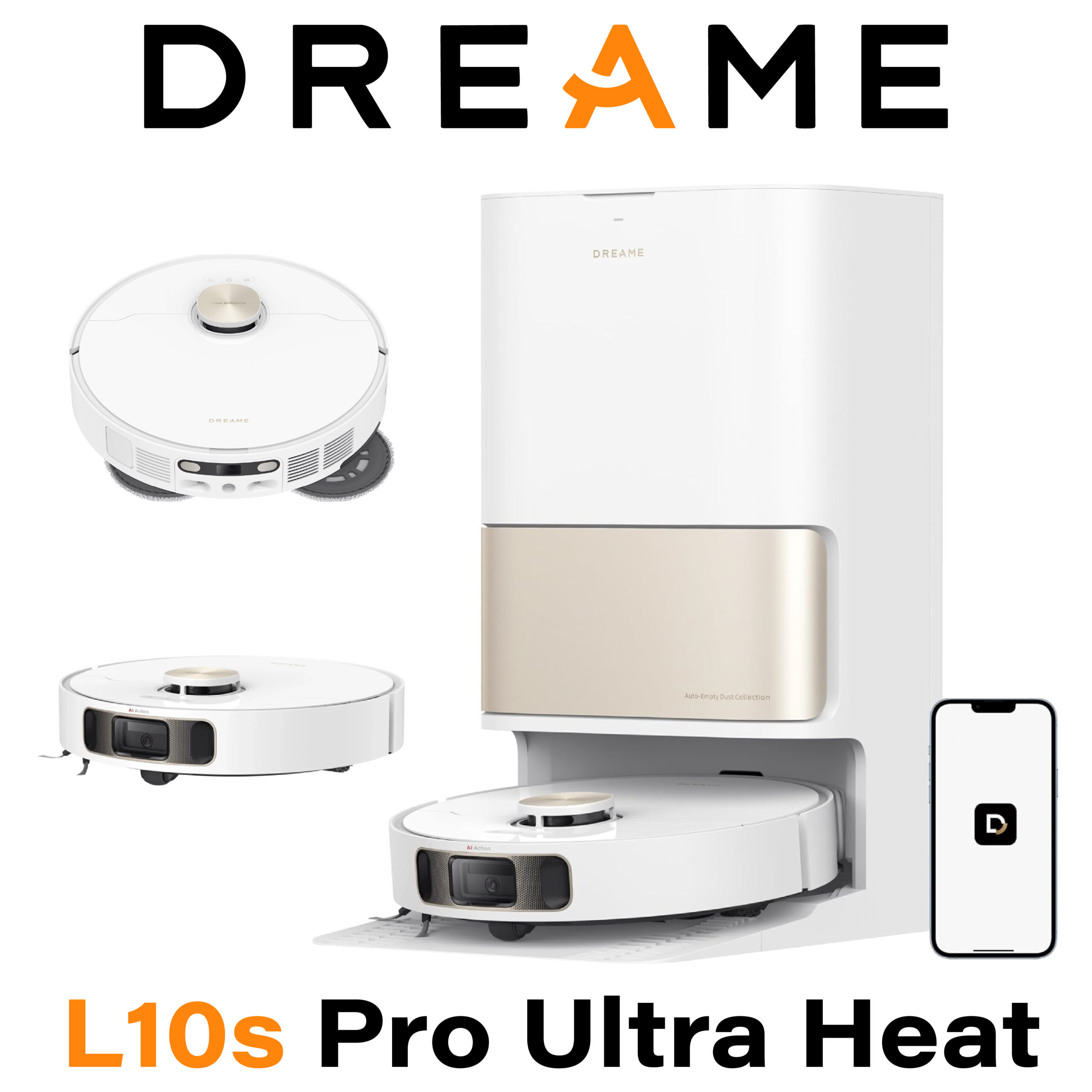 DREAME L10s Pro Ultra Heat Robot Aspirateur Laveur Extension de serpillière, Auto-Nettoyage Automatique des serpillières avec de l'eau Chaude