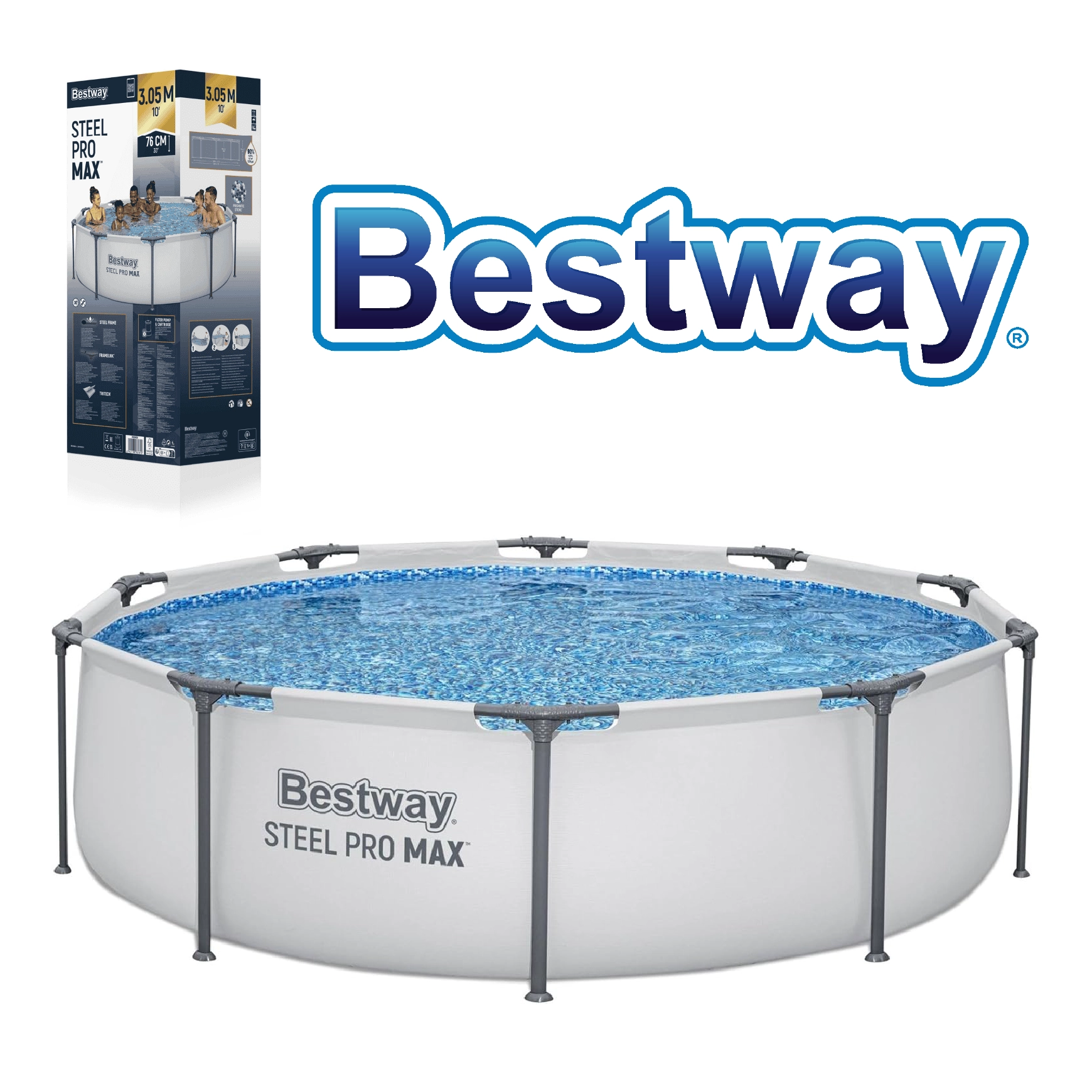 Bestway Piscine Steel Pro Max 56406 - Système FrameLink - Montage Facile - 305 x 76 cm Gris
