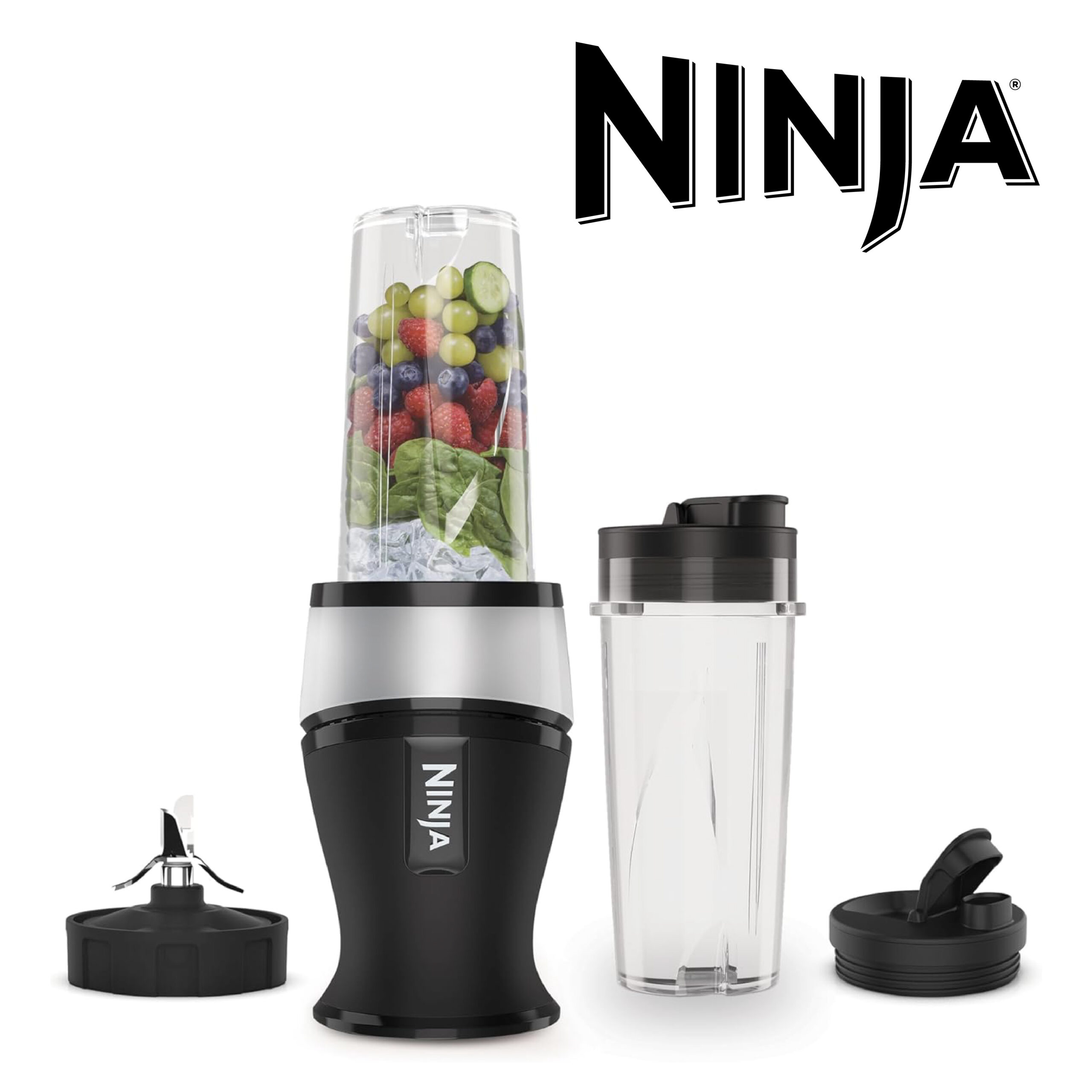 Ninja Mixeur Slim et Smoothie Maker, 2x 470ml gobelets avec couvercles à bec 700W QB3001EUS