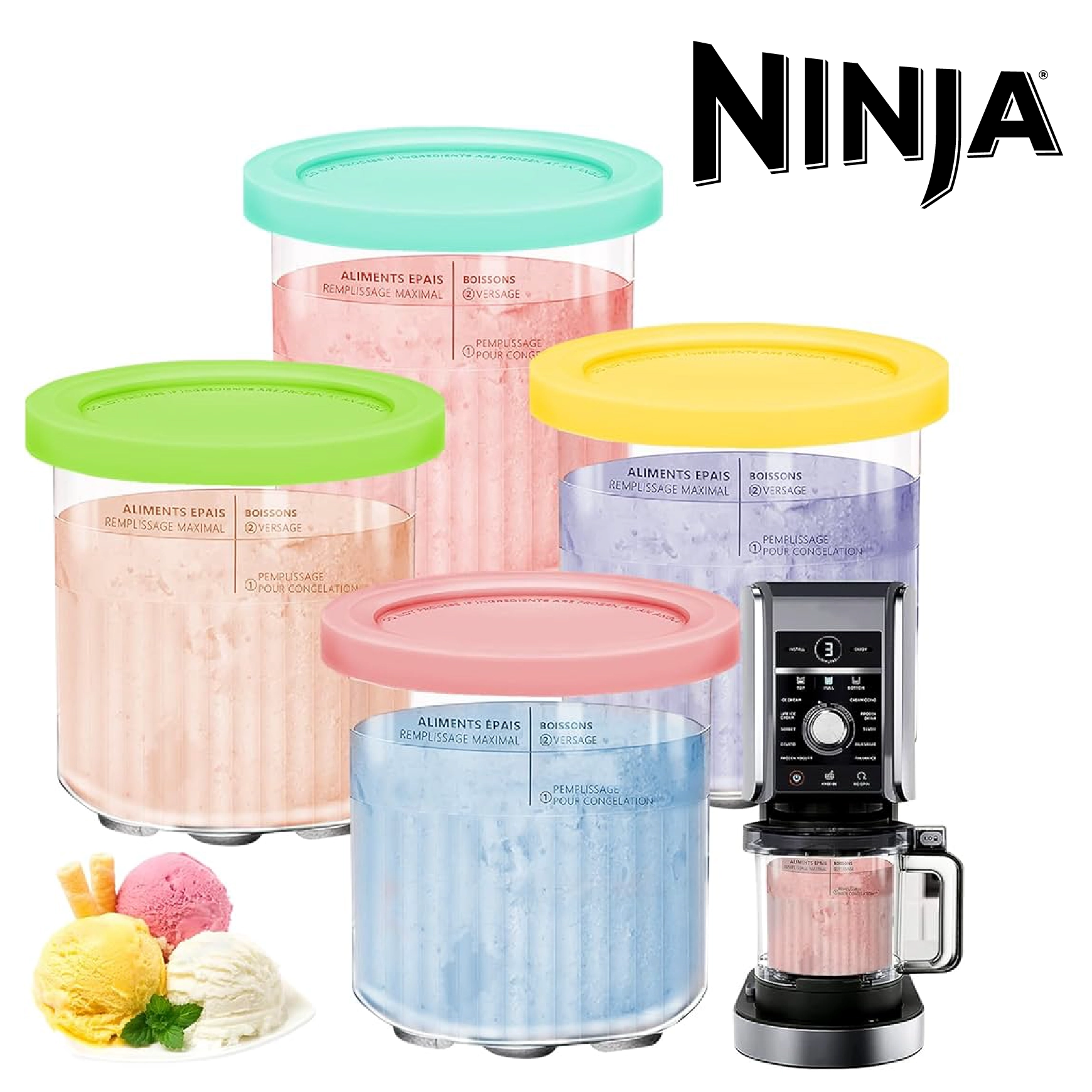 Ninja Creami Deluxe Lot de 4 Bacs à Ninja Creami Pot pour NC501 NC500