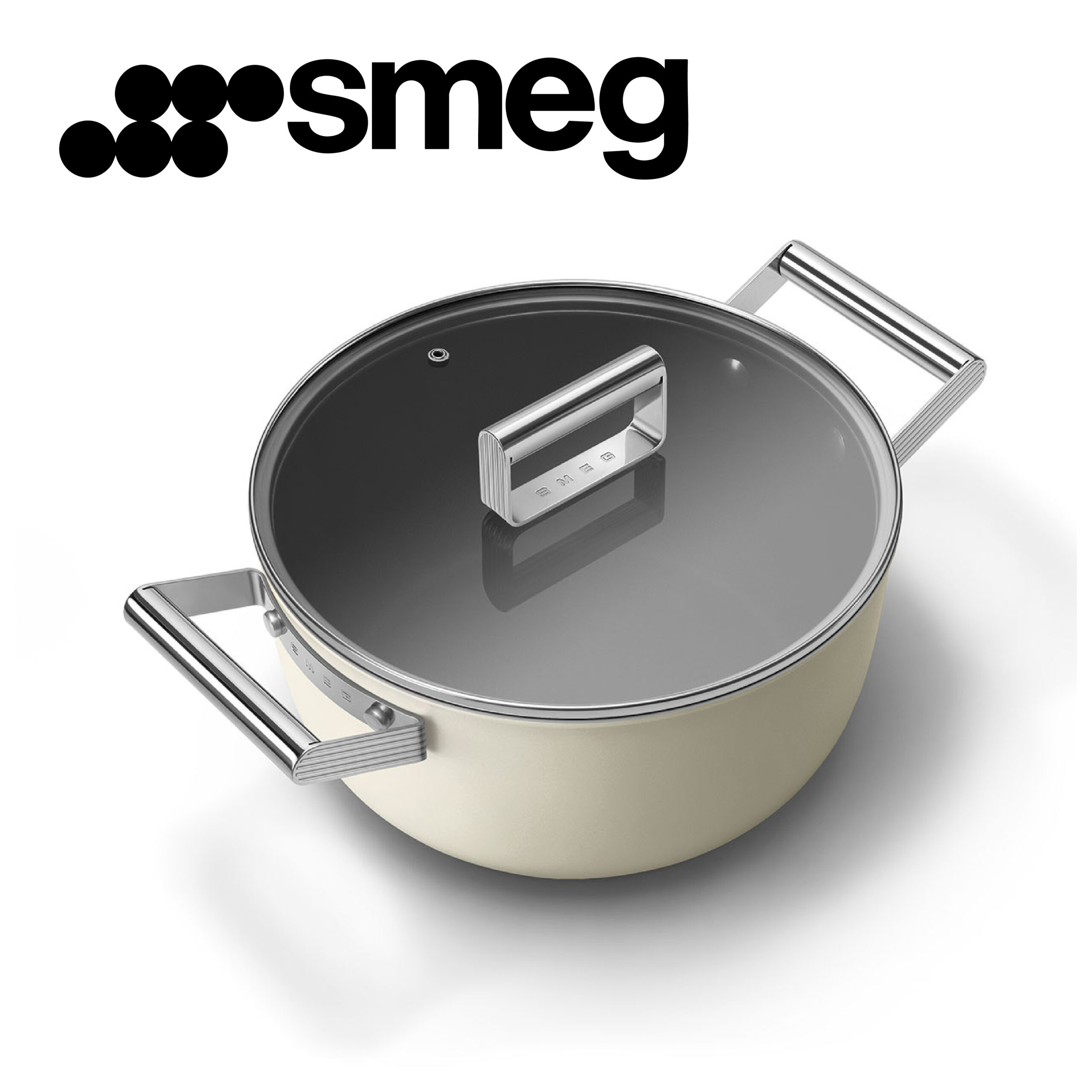 SMEG Faitout 24 cm antiadhésif Ustensiles de cuisson, Crème Esthétique Années 50 CSF2412CRM