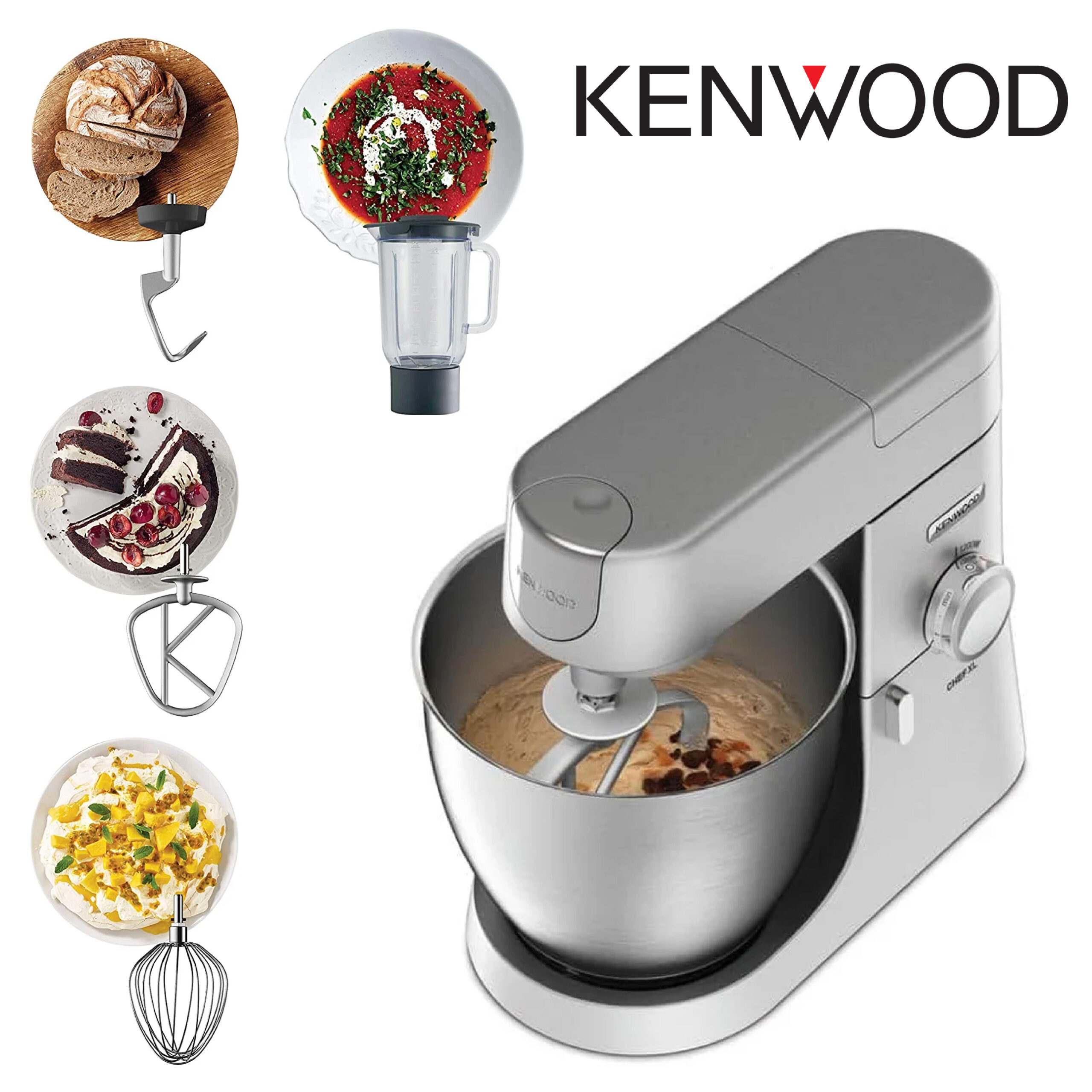 KENWOOD Robot pâtissier Chef XL - Bol inox 6,7 L - Kit pâtisserie et blender inclus - KVL4110S