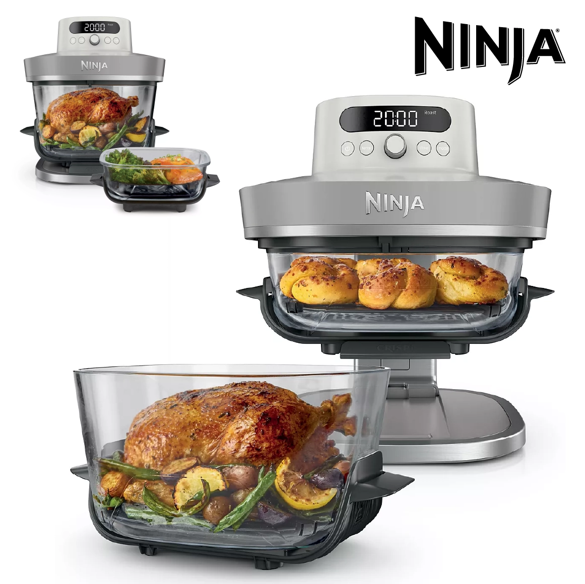 Ninja CRISPi PRO Air Fryer en verre 7 en 1 (5.7L + 2.3L) Vert cendré AS101EUGY