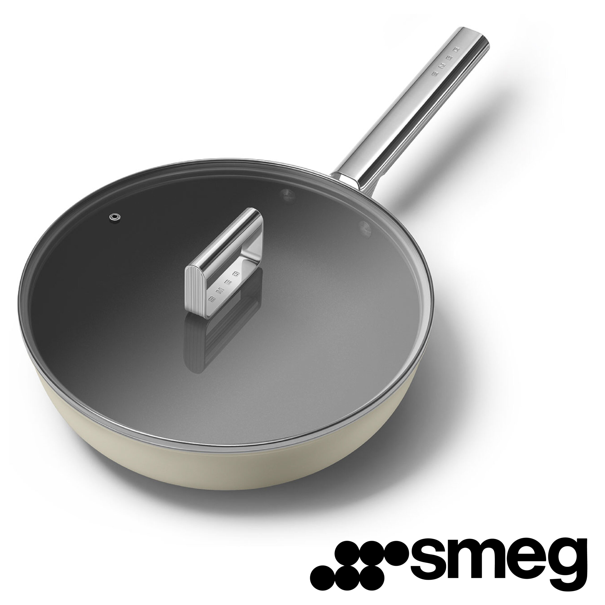 SMEG Wok 30 cm antiadhésif Ustensiles de cuisson, Crème Esthétique Années 50