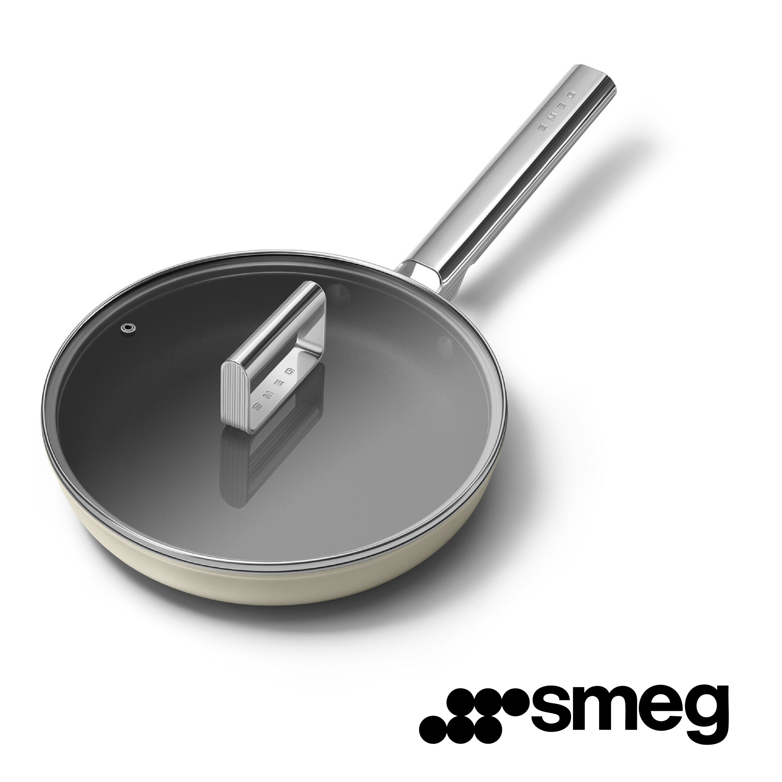SMEG Poêle antiadhésive Ustensiles de cuisson, Crème Esthétique Années 50 28 cm