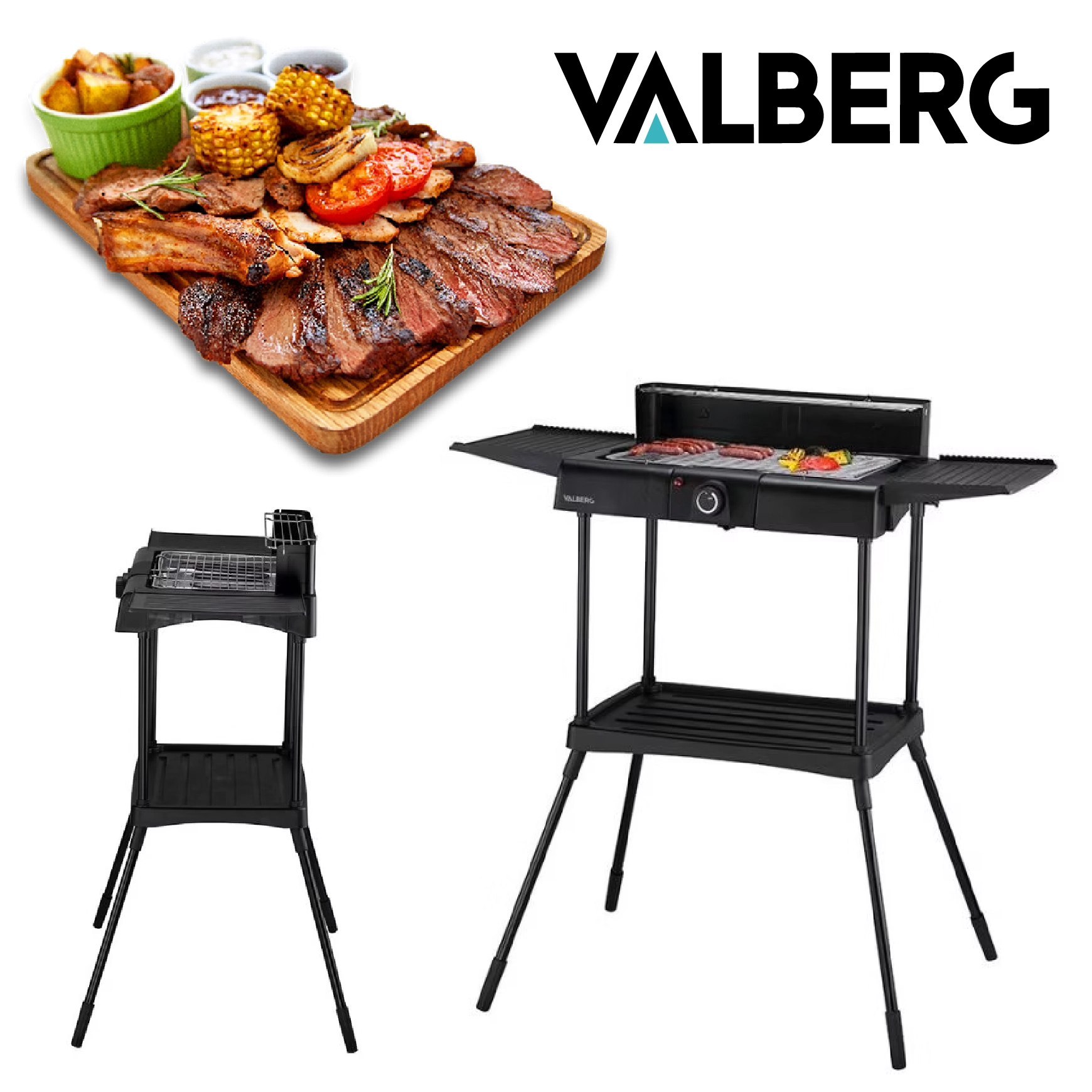 VALBERG Barbecue Électrique Sur Pied, 2200W, Thermostat Réglable, 4 Personnes | VAL-EL2200