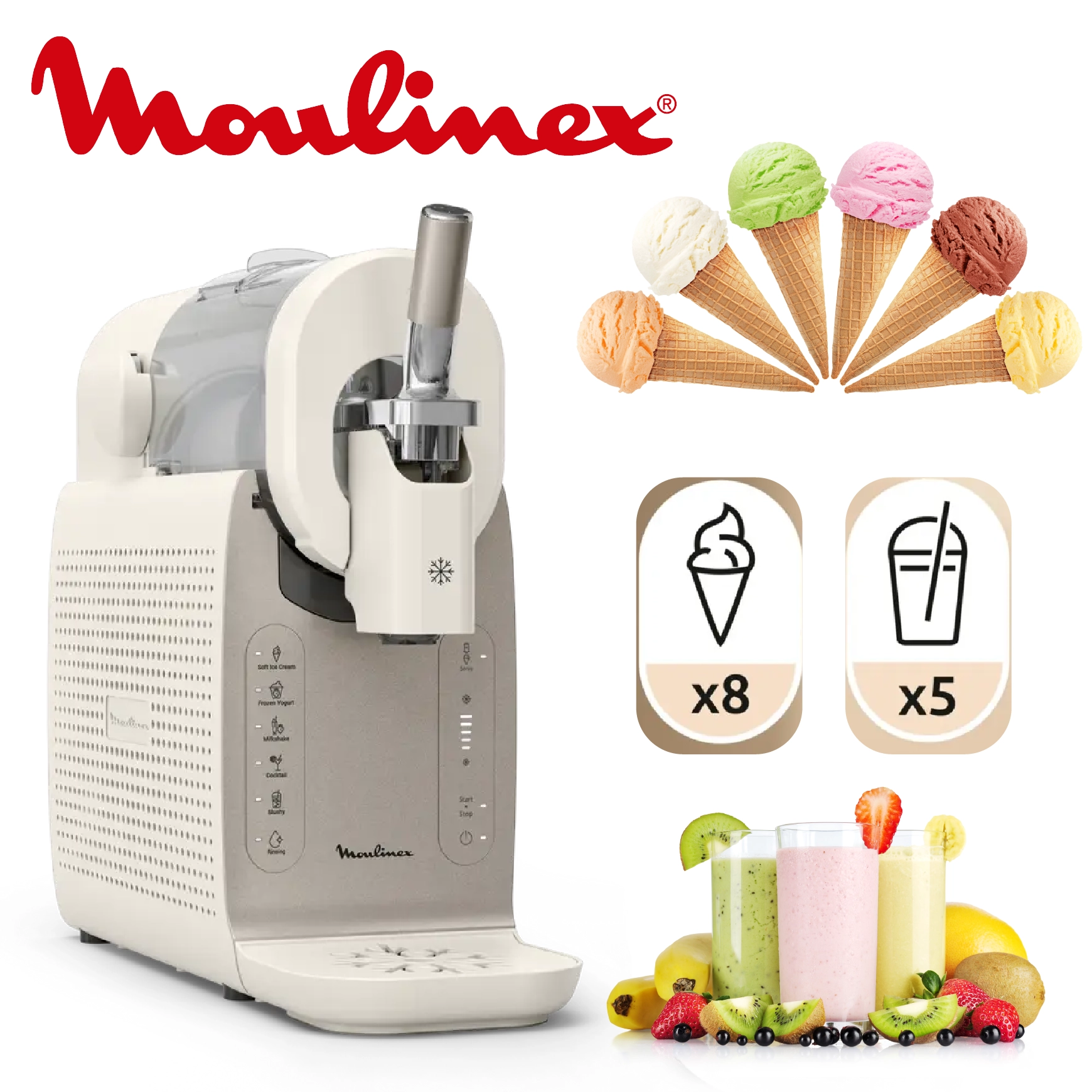 MOULINEX Machine à glace Freezi - 16-en-1٫ 2L٫ Compresseur intégré - MJ803AF0
