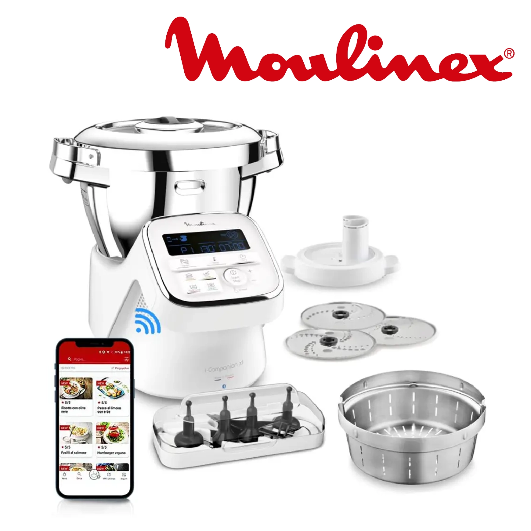 Moulinex Robot cuiseur connecté I-Companion XL 14 modes - Blanc HF908120